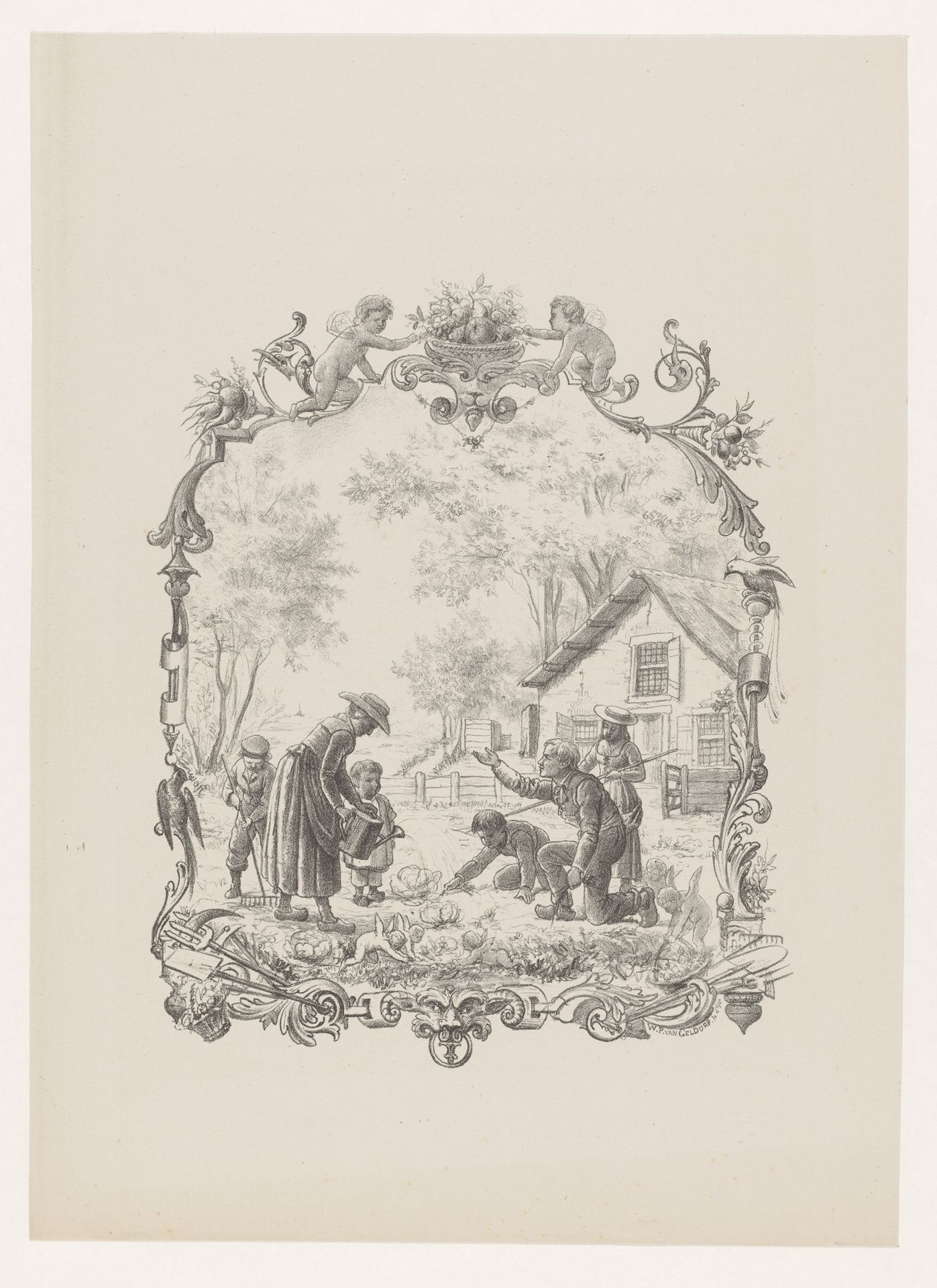 Tuinierend gezelschap by Wilhelmus Petrus van Geldorp