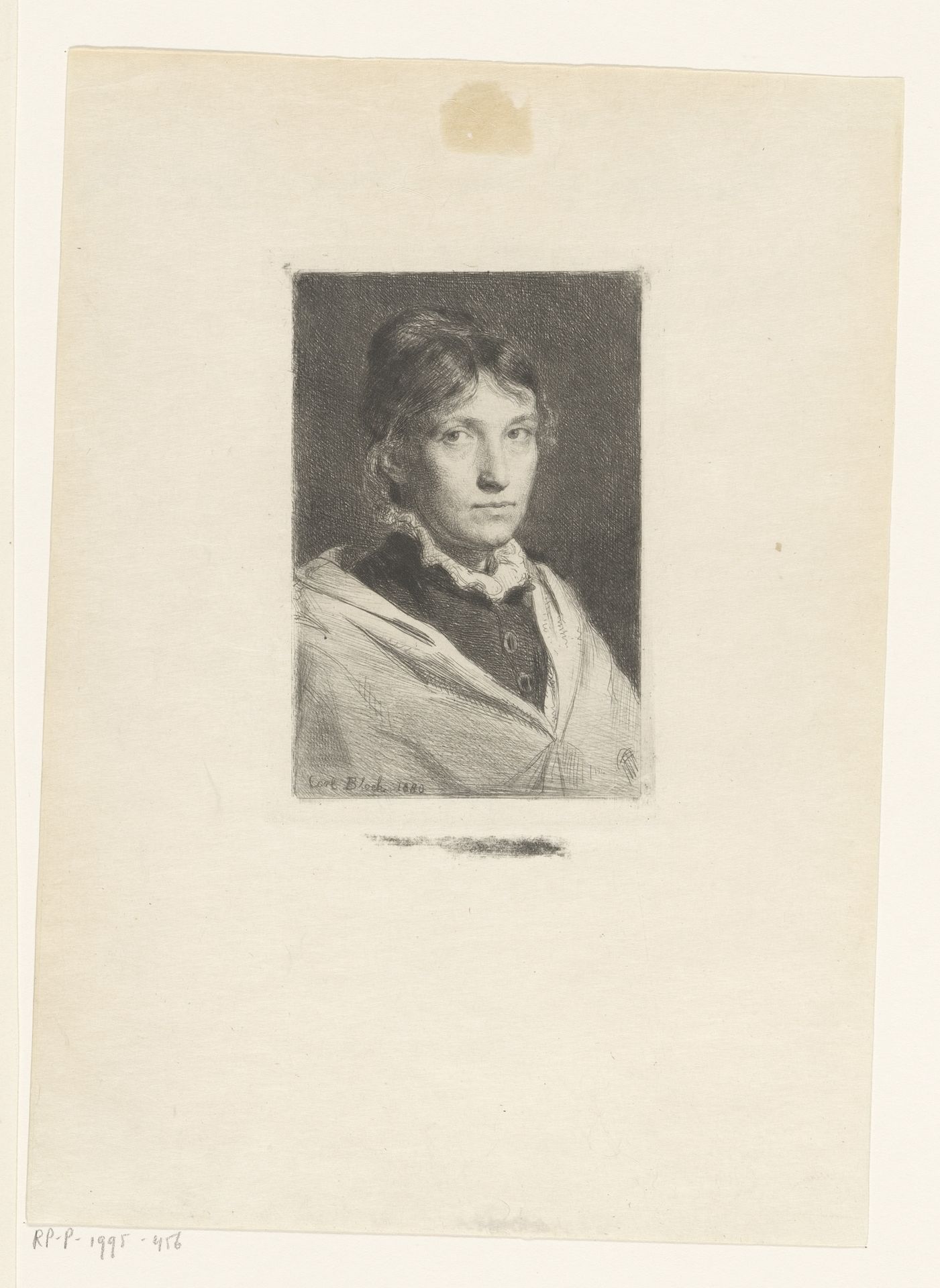 Portret van een vrouw met omslagdoek by Carl Bloch