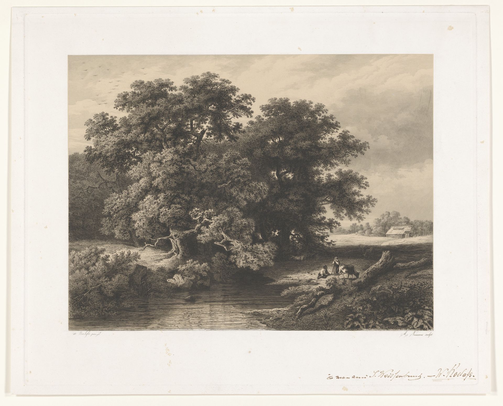 Landschap met eiken langs een beek by Auguste Numans