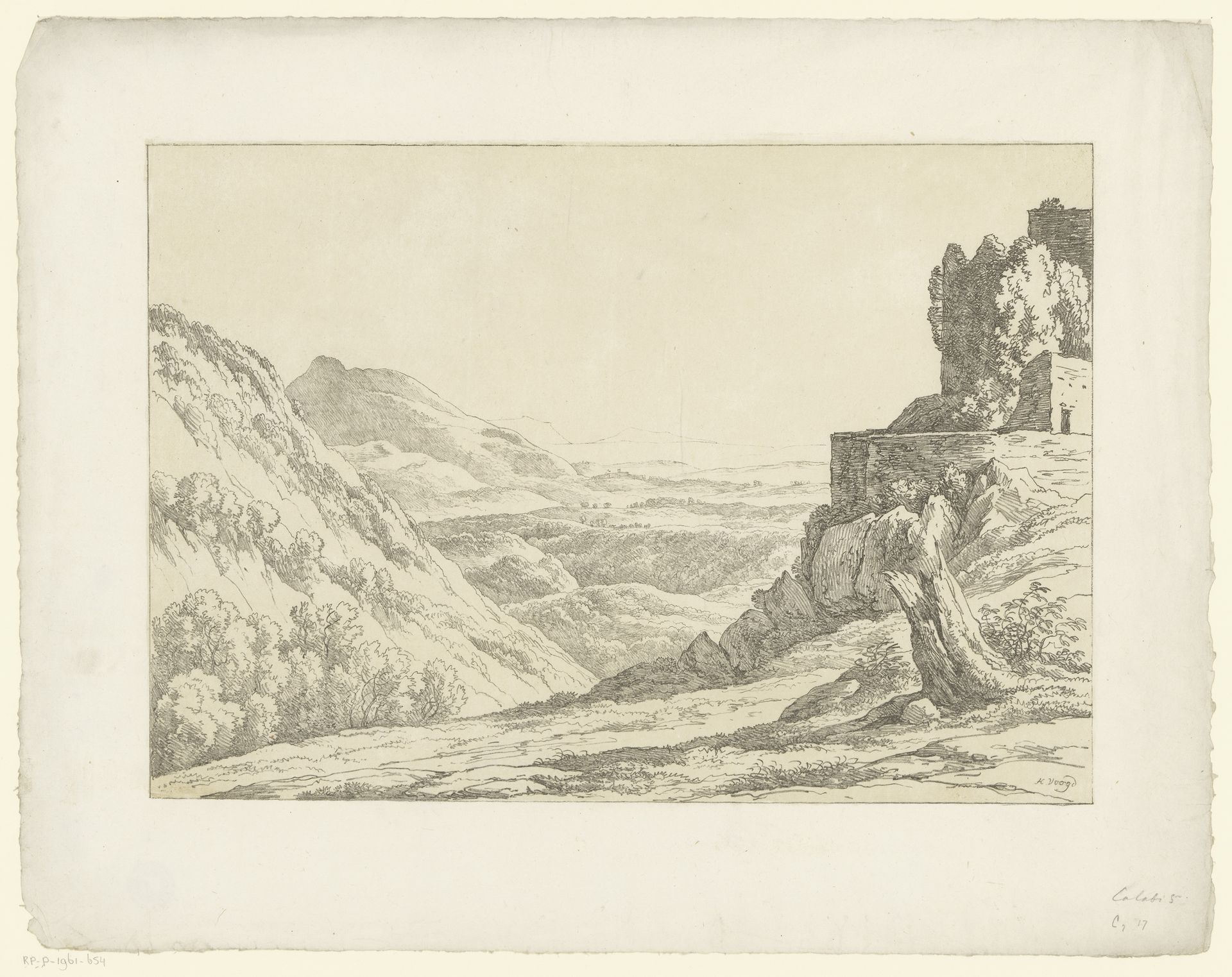 Ruïne met vergezicht by Hendrik Voogd