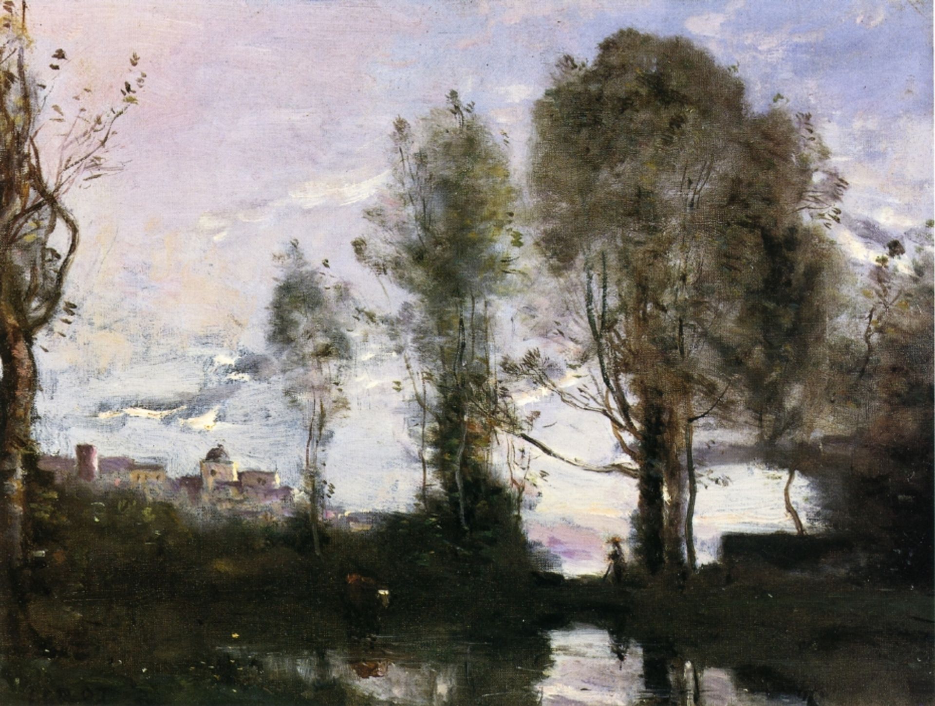 Edge of a Lake (Souvenir of Italy) by Camille Corot