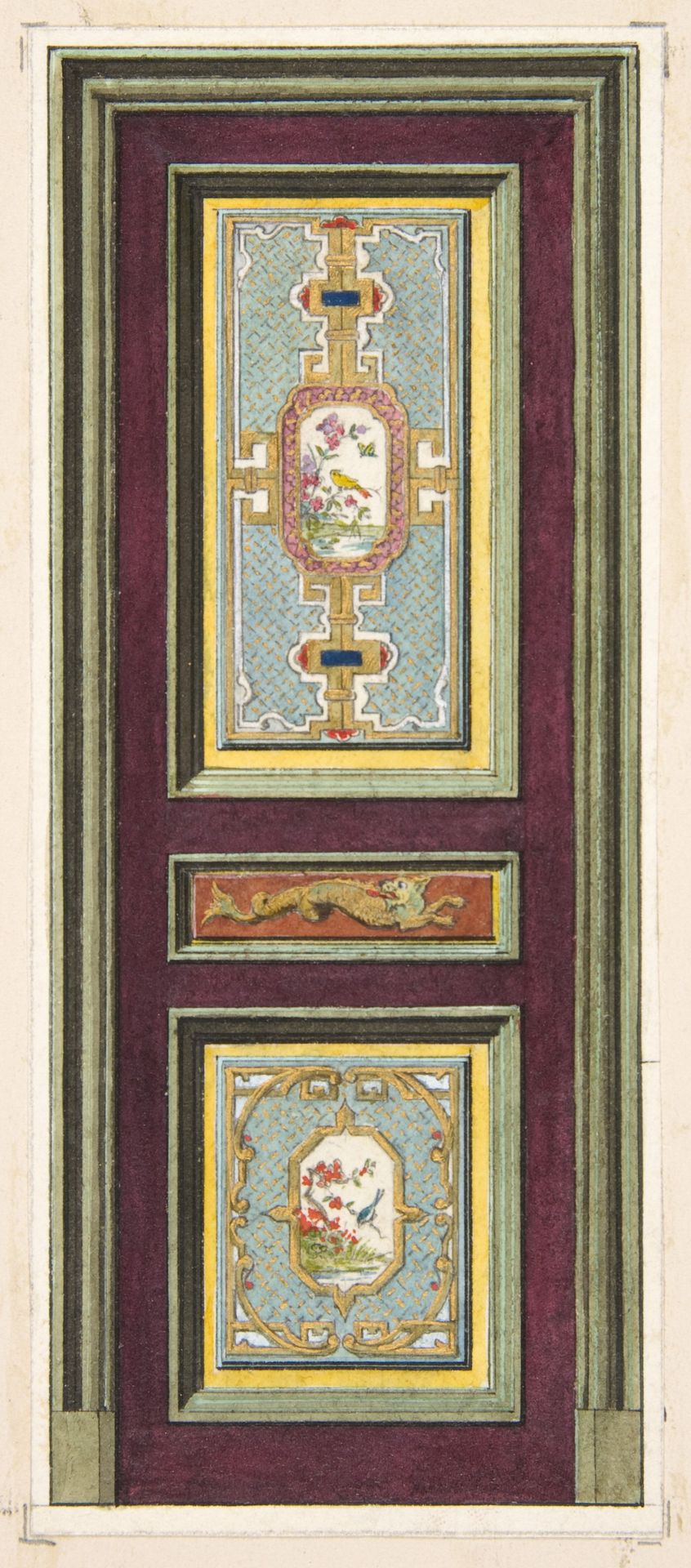 Design for the decoration of a door with Chinese motifs by Jules-Edmond-Charles Lachaise