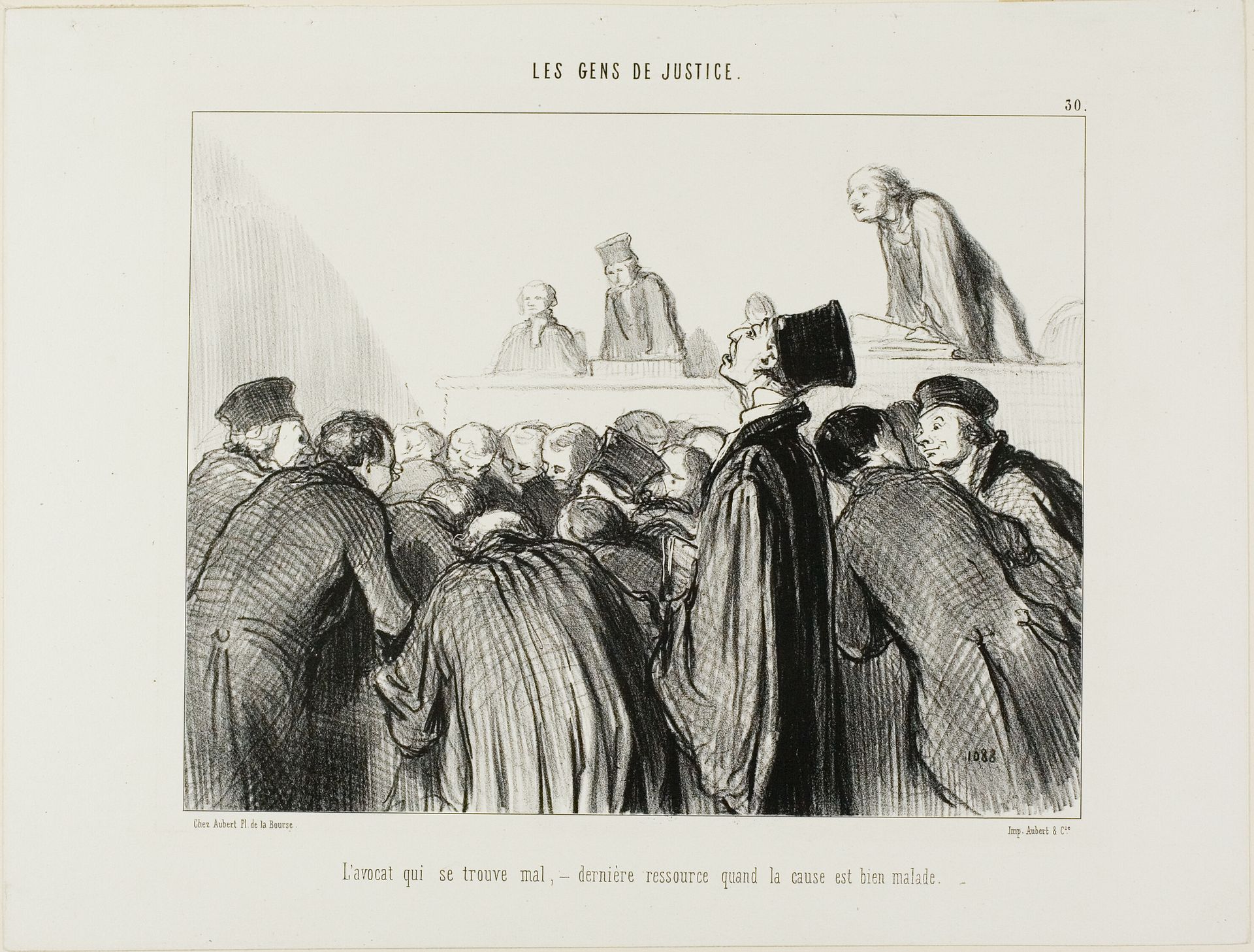 The lawyer becomes sick, a last resort when his case is beginning to also look sick, plate 30 from Les Gens De Justice by Honoré Daumier