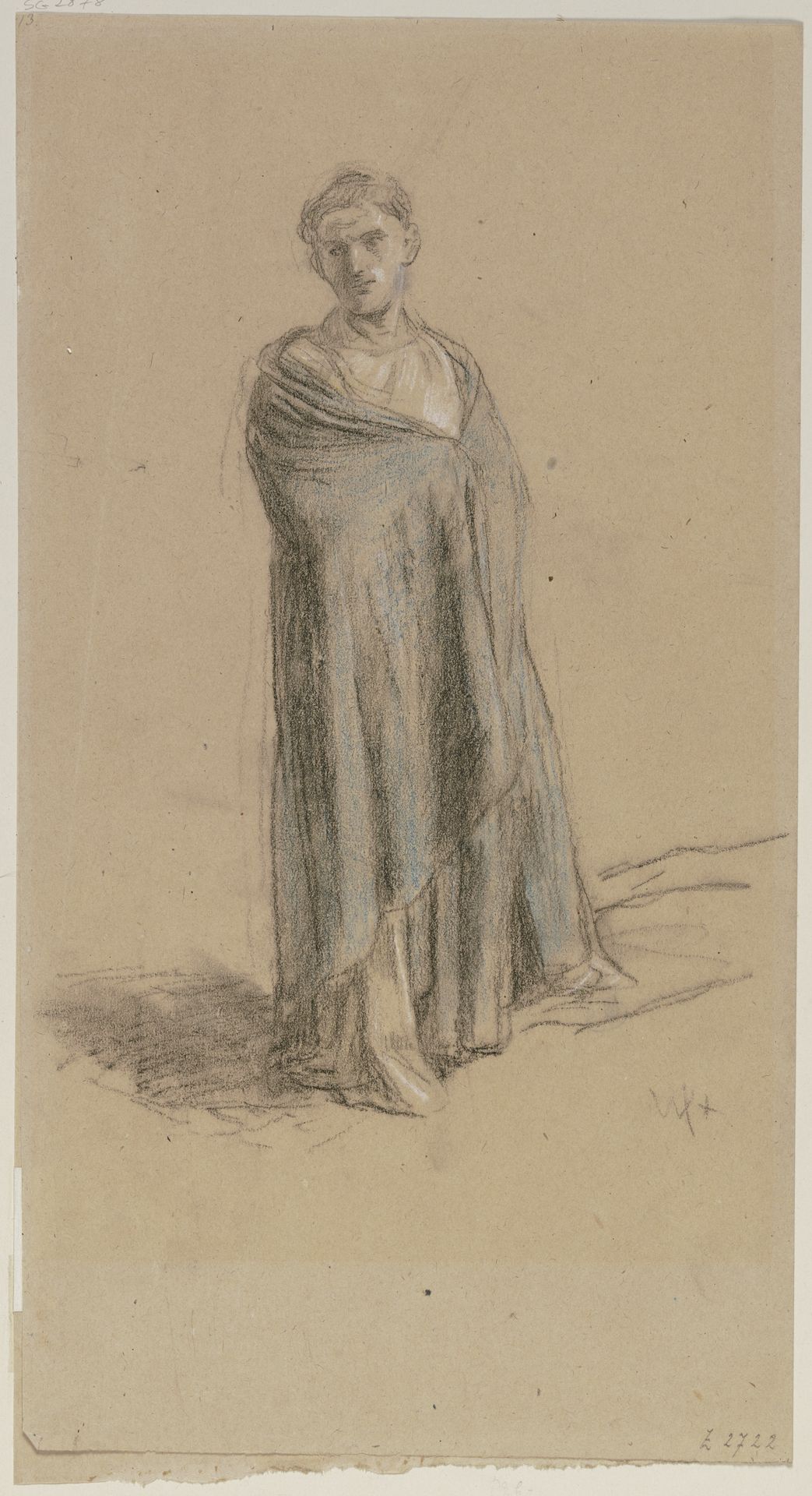Stehender junger Mann in einem langen weißen Gewand und einem blauen Umhang by Wilhelm Steinhausen