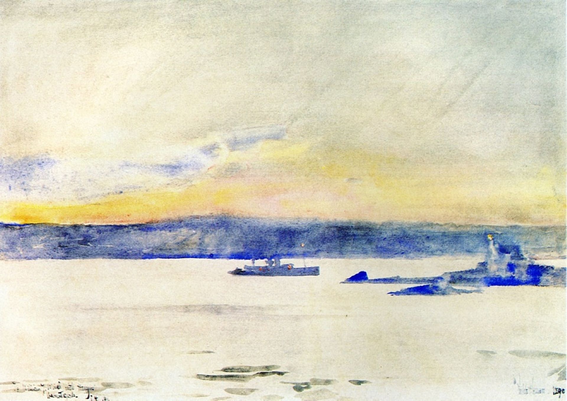 Afterglow, Gloucester Harbor (aka Ten Pound Island LIght) by Childe Hassam