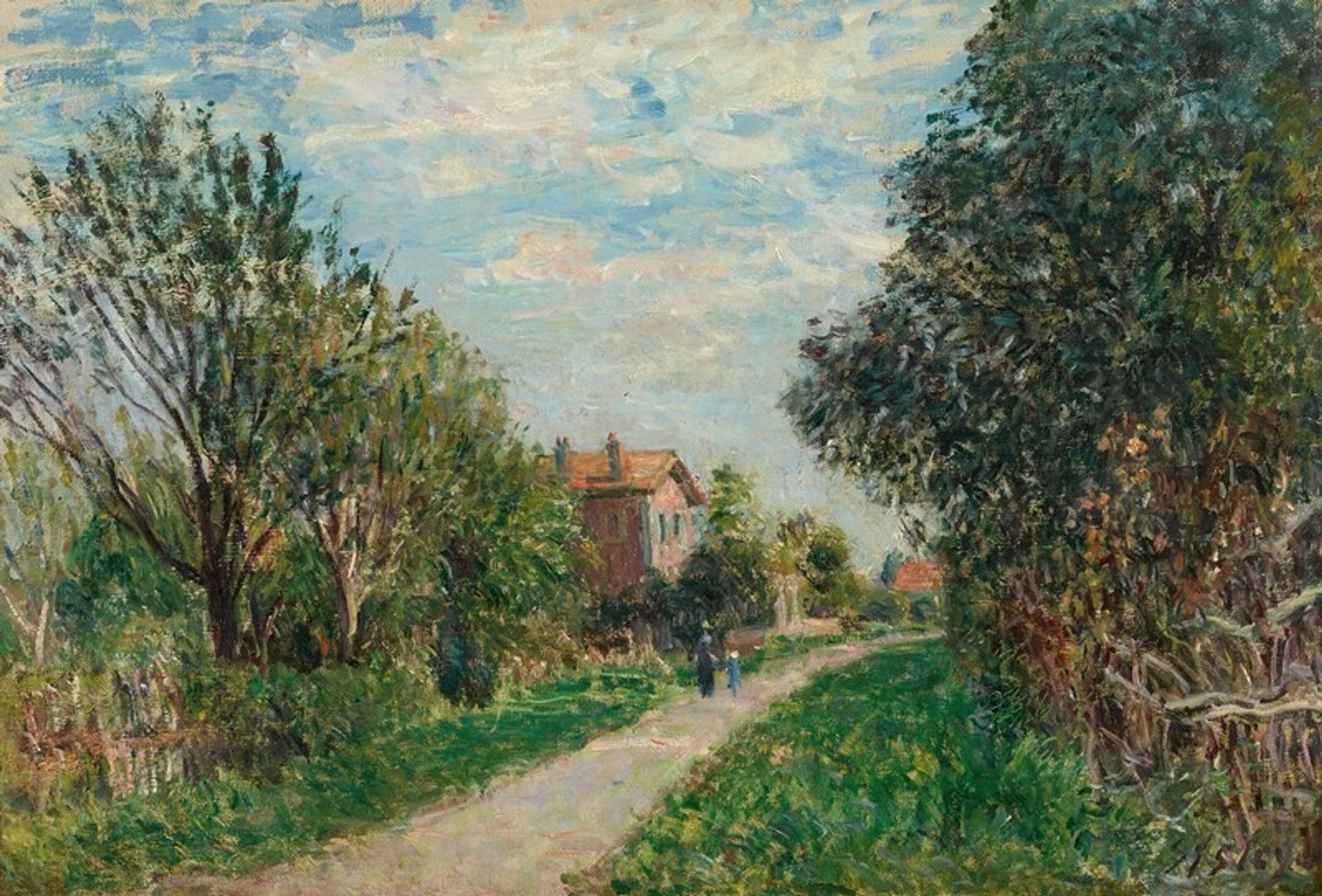 Femme et enfant sur le chemin des près, Sèvres by Alfred Sisley
