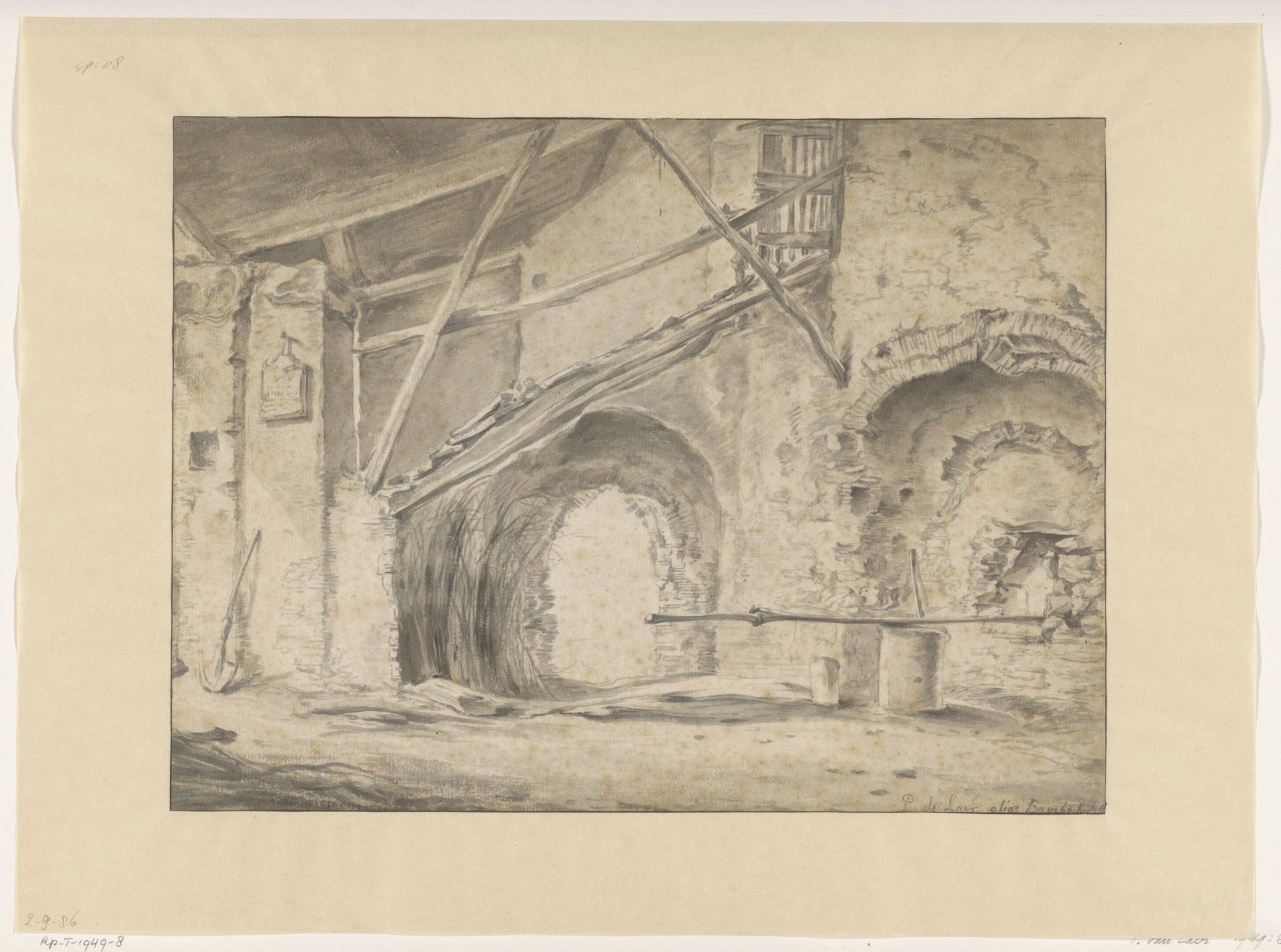 Interieur met poort en trap by Pieter Bodding van Laer