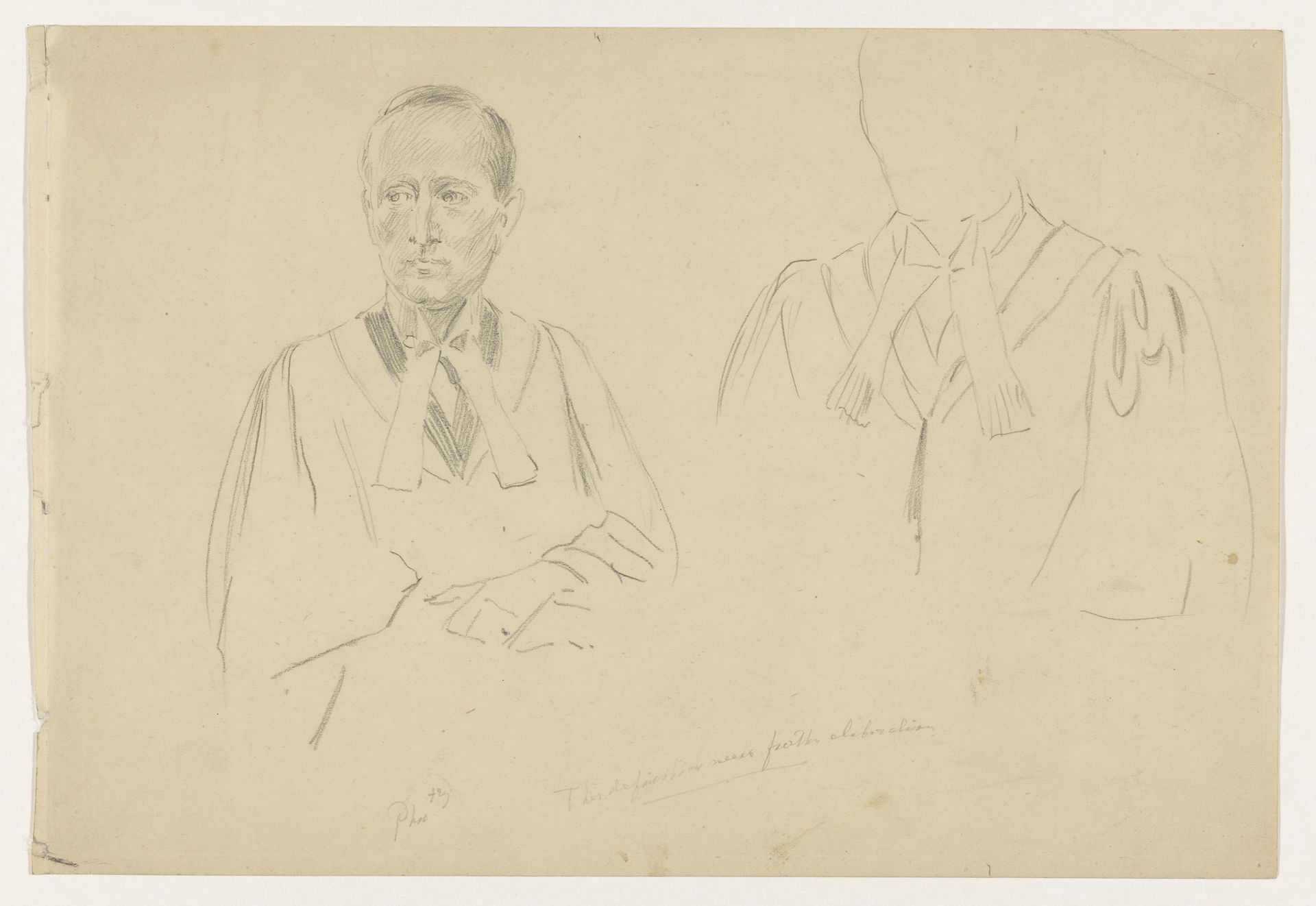 Portretstudies voor het (onvoltooide) schilderij van de Nederlandse rechtbank in Londen, juni 1942: Mr C.W.A. Schürmann. by Anton Abraham van Anrooy