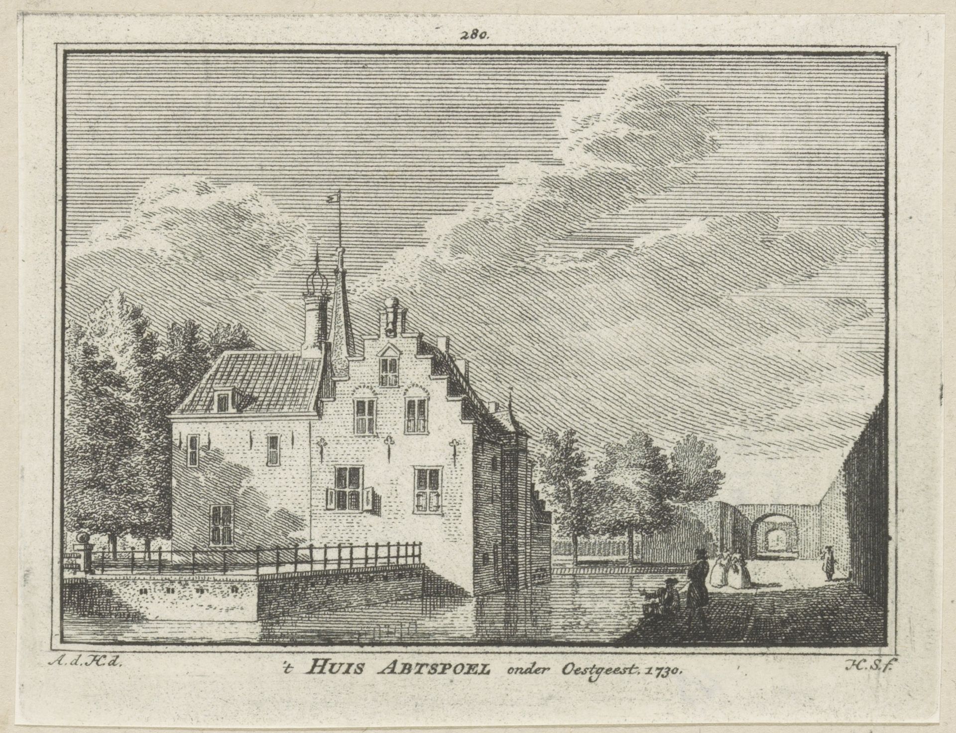 Gezicht op Slot Abtspoel te Oegstgeest, 1730 by Hendrik Spilman