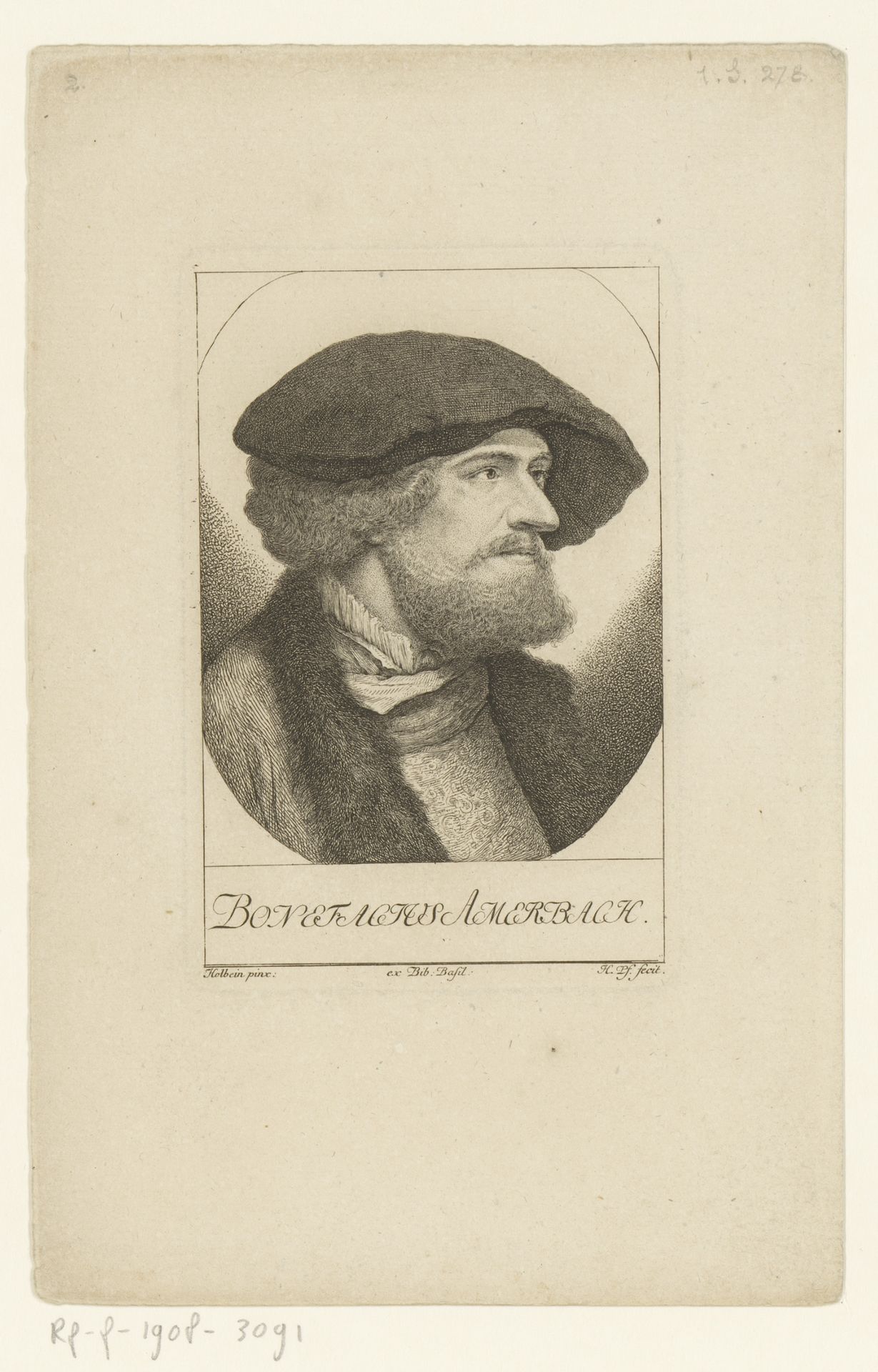 Portret van Bonefacius Amerbach by Heinrich Pfenninger