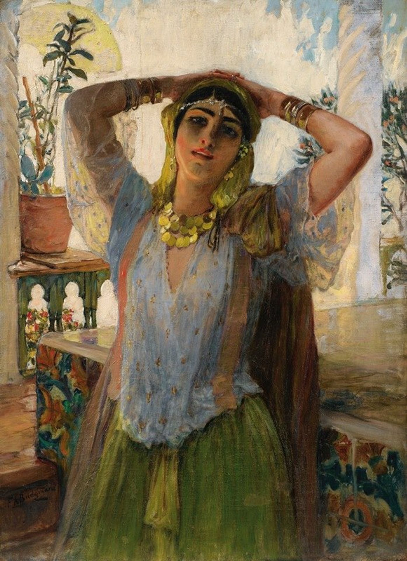 Young Oriental Woman On a Terrace by Frederick Arthur Bridgman