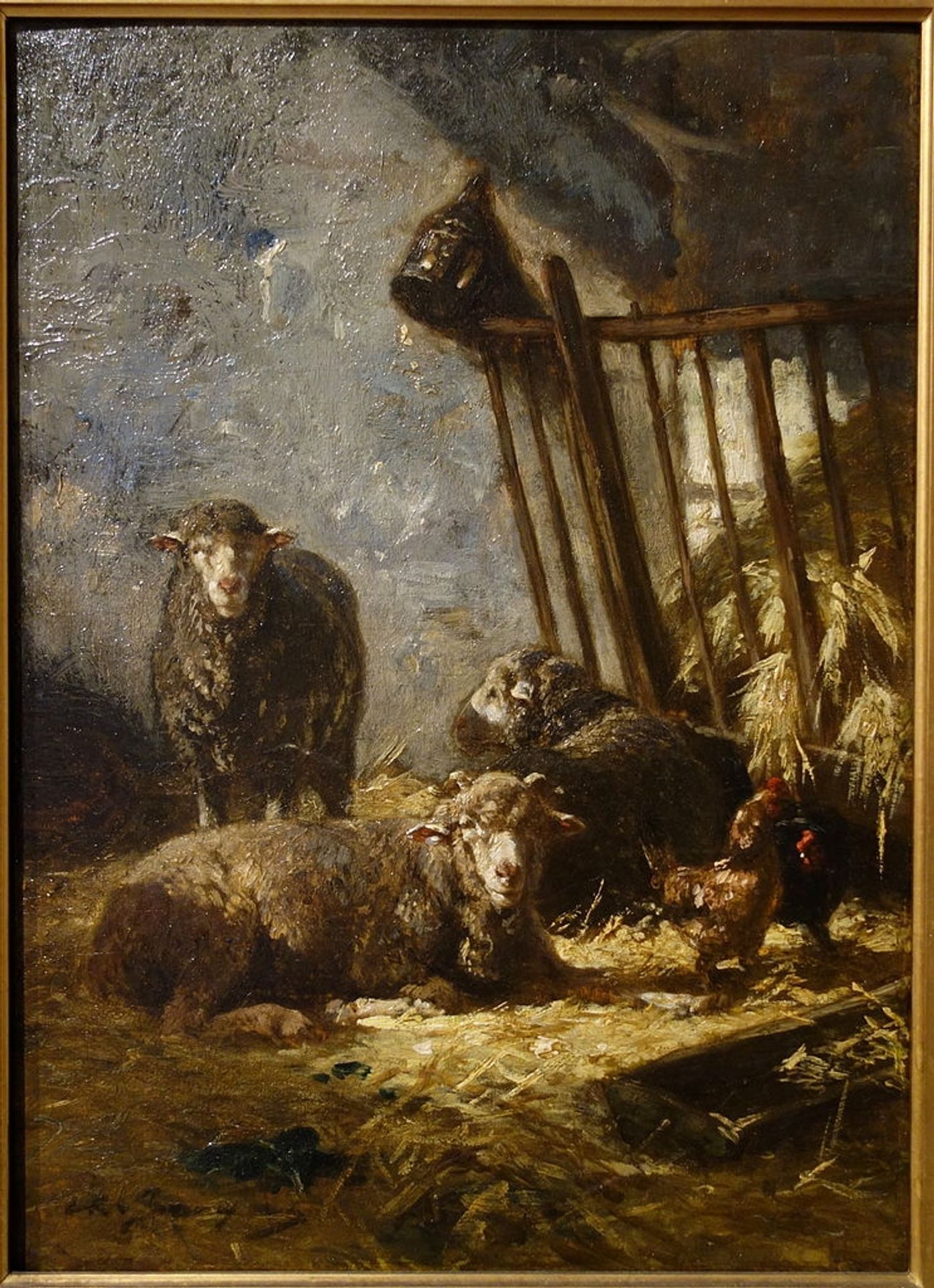 Sheep in Manger by Charles Jacque