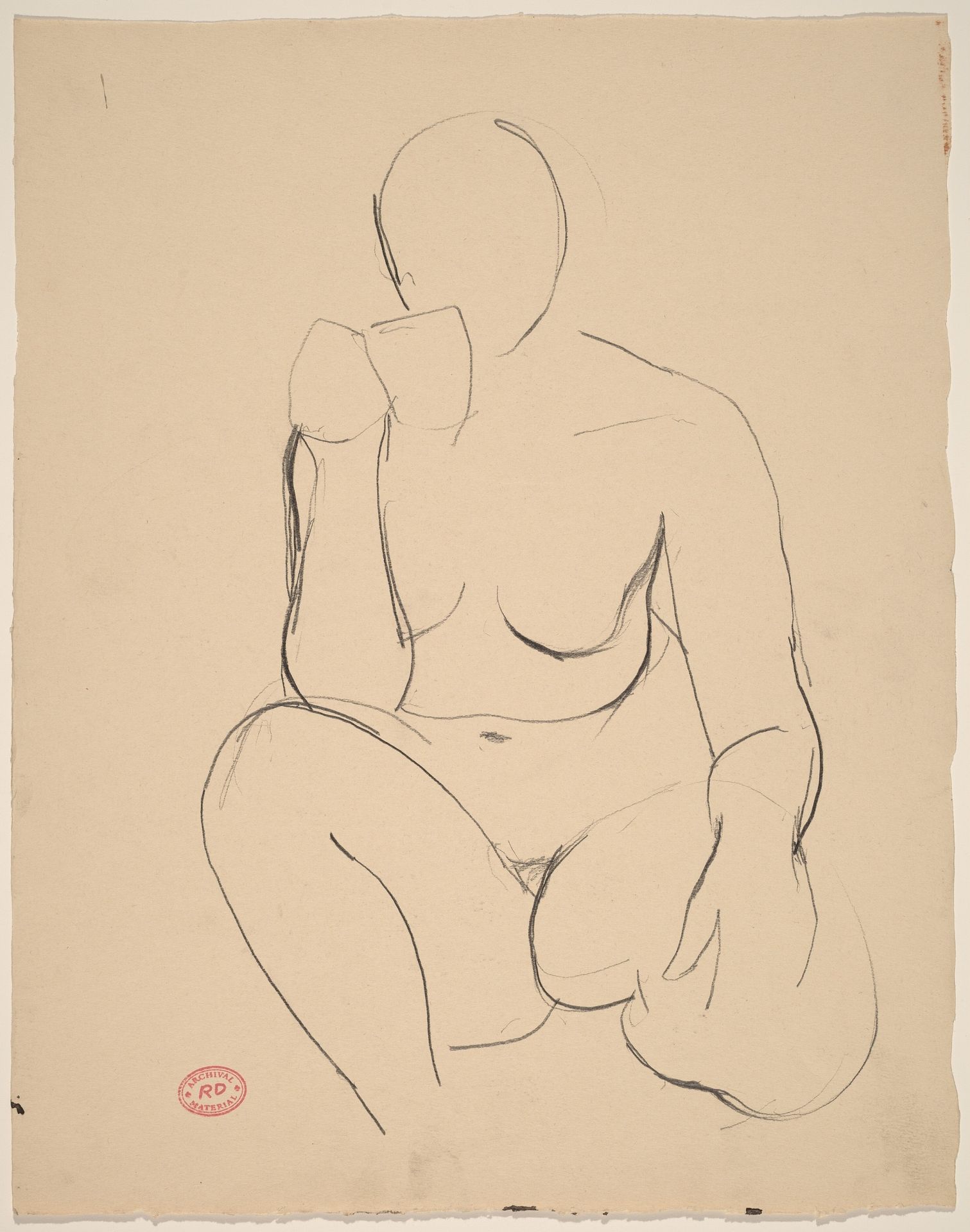 Untitled [kneeling female nude holding cup] by Richard Diebenkorn