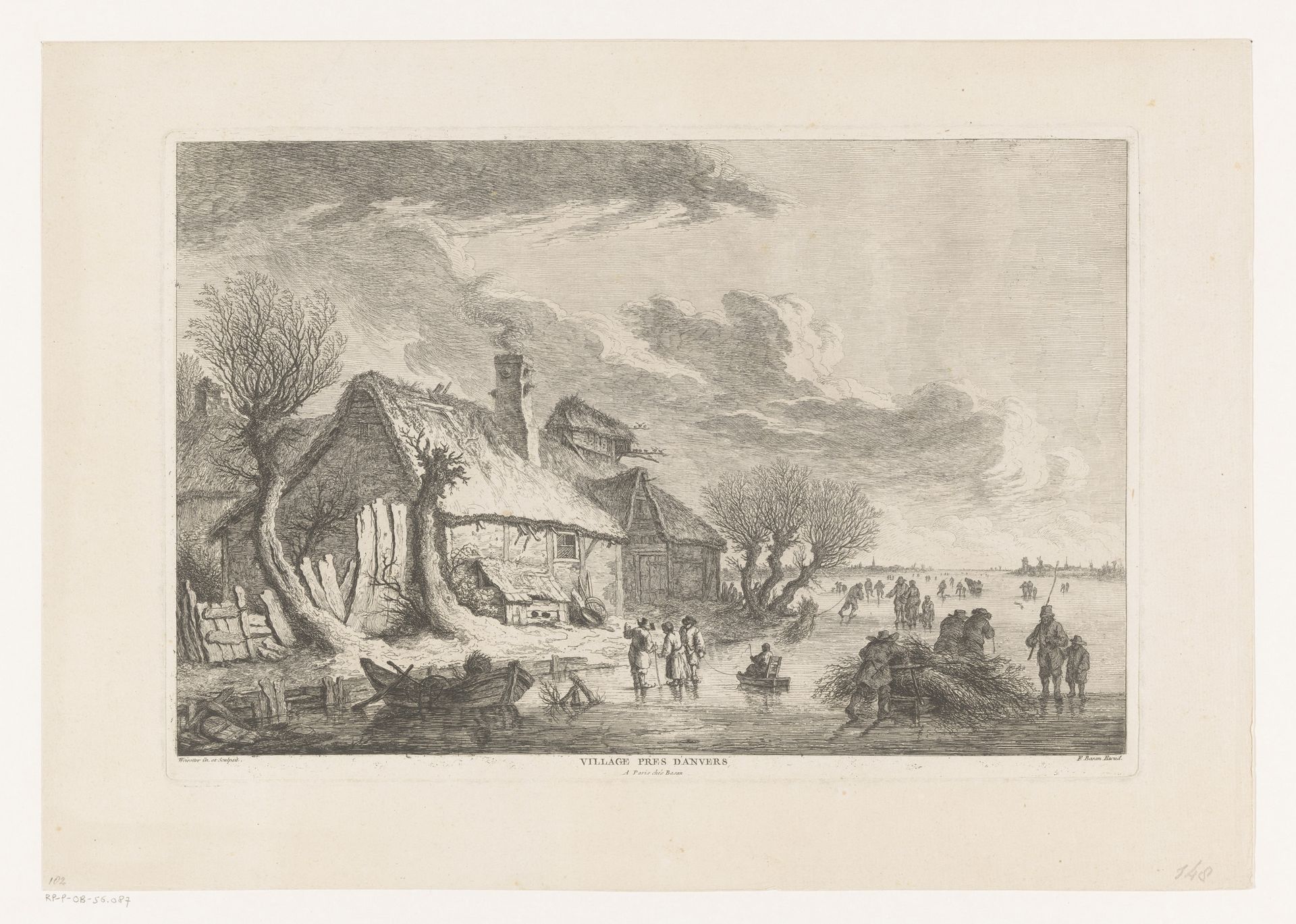 Figuren op een bevroren meer bij een boerderij by Franz Edmund Weirotter