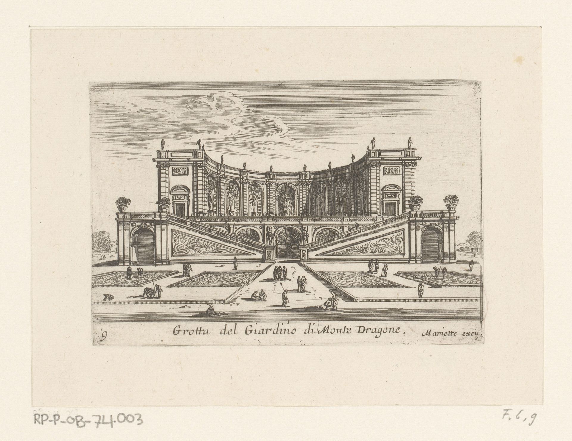 Gezicht op de grotto in de tuin van Villa Mondragone by Israel Silvestre