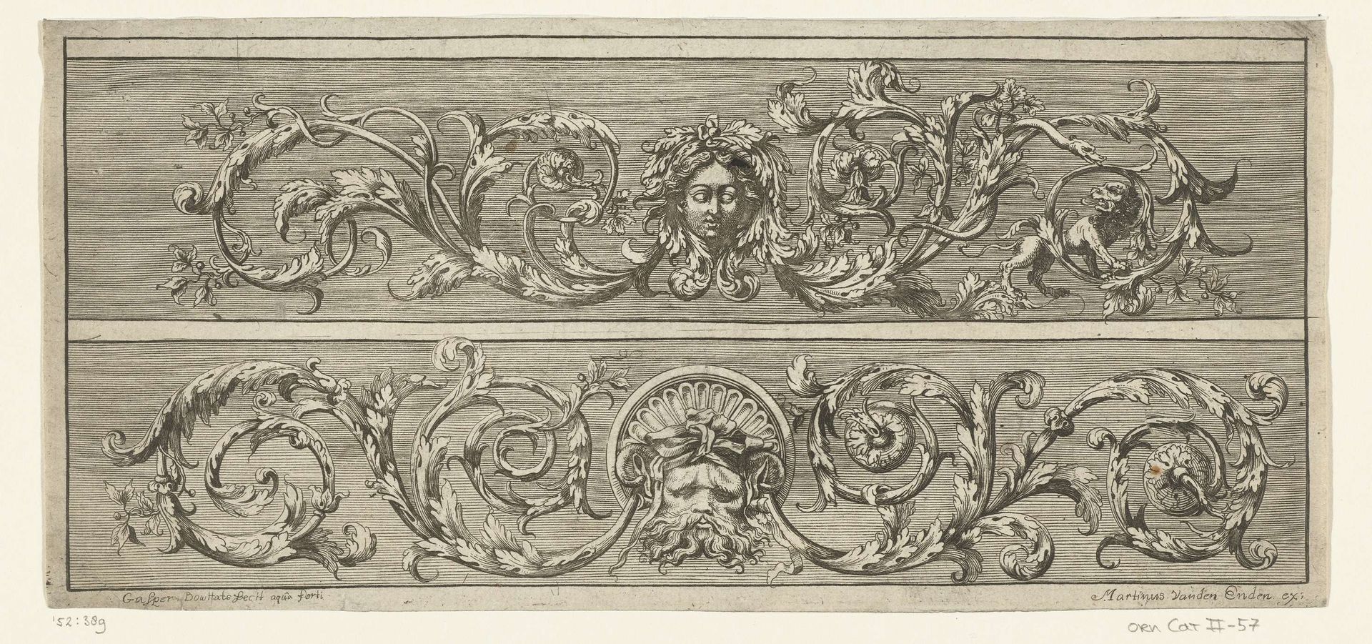 Twee friezen met bladranken en een maskers by Gaspar Bouttats