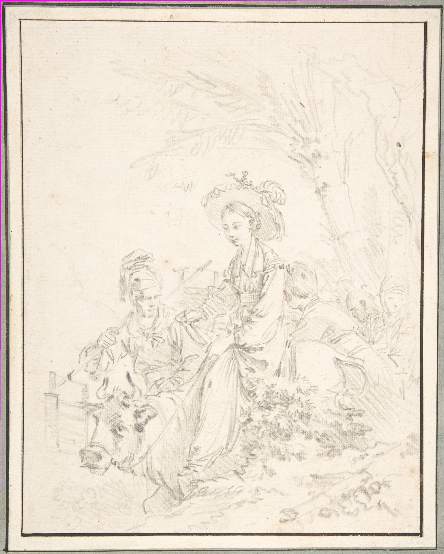 Peasant Girl Riding an Ox with Companions by Francois Boucher
