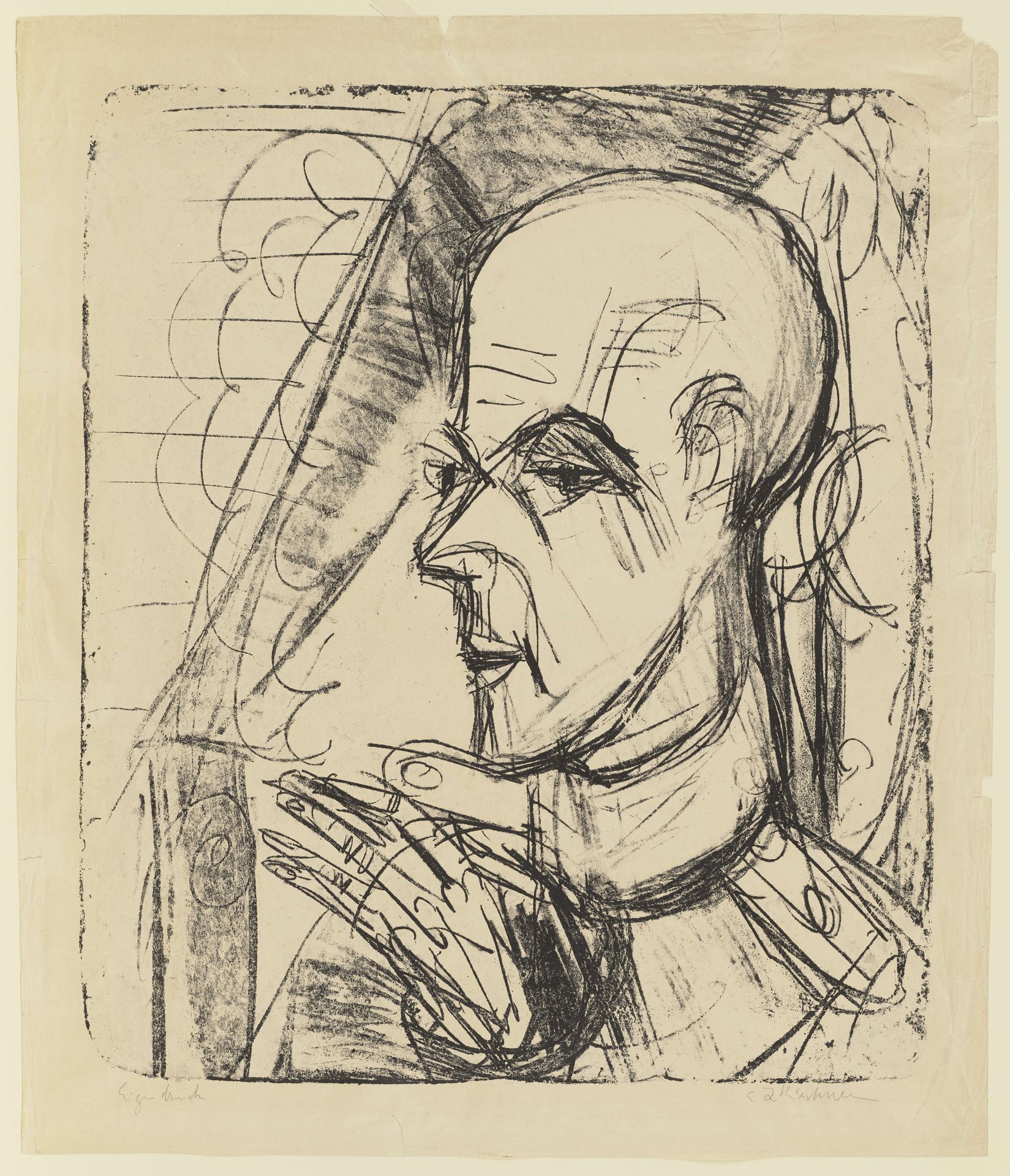 Kopf Hugo Biallowons im Profil by Ernst Ludwig Kirchner