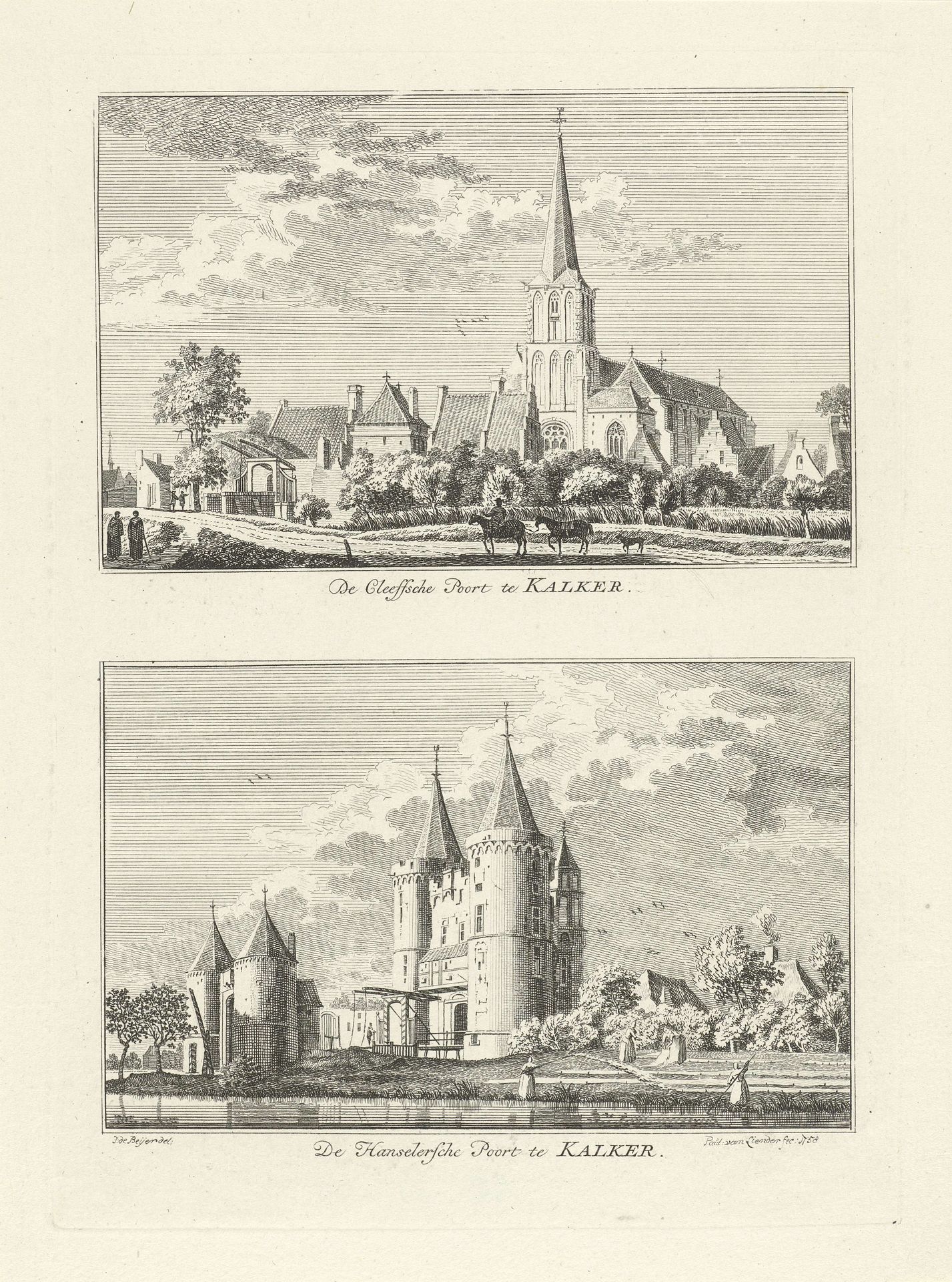 Kleefse en Hanselersche poort te Kalker by Paulus van Liender
