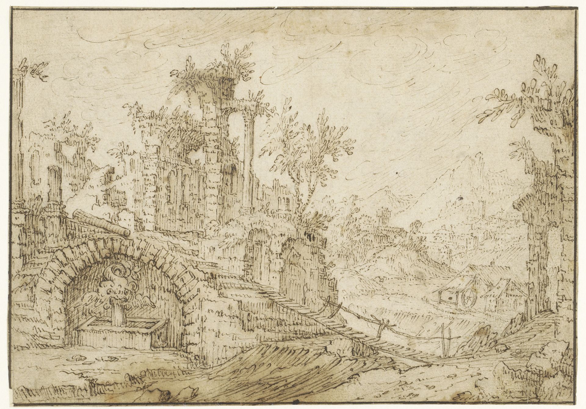 Landschap met antieke ruïnes by Tobias Verhaecht