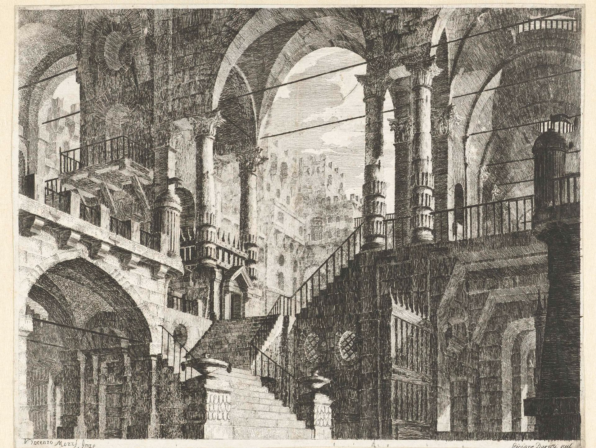 Gebouw met rondbogen en zuilen by Scipione Daretti