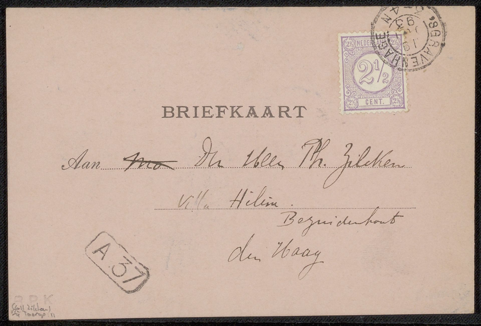 Briefkaart aan Philip Zilcken by Jan Toorop