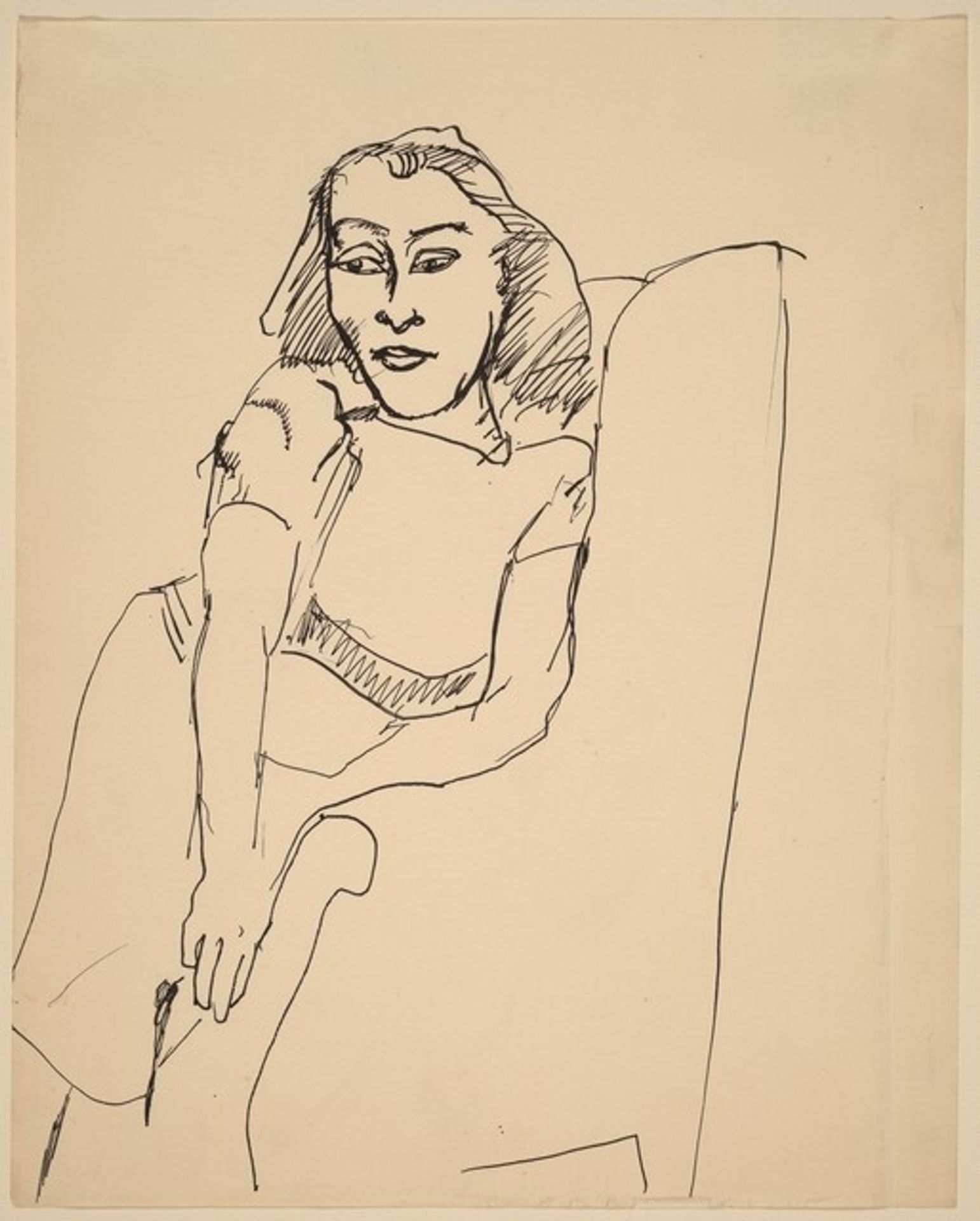 Woman Seated Sideways in Upholstered Chair by Mark Rothko