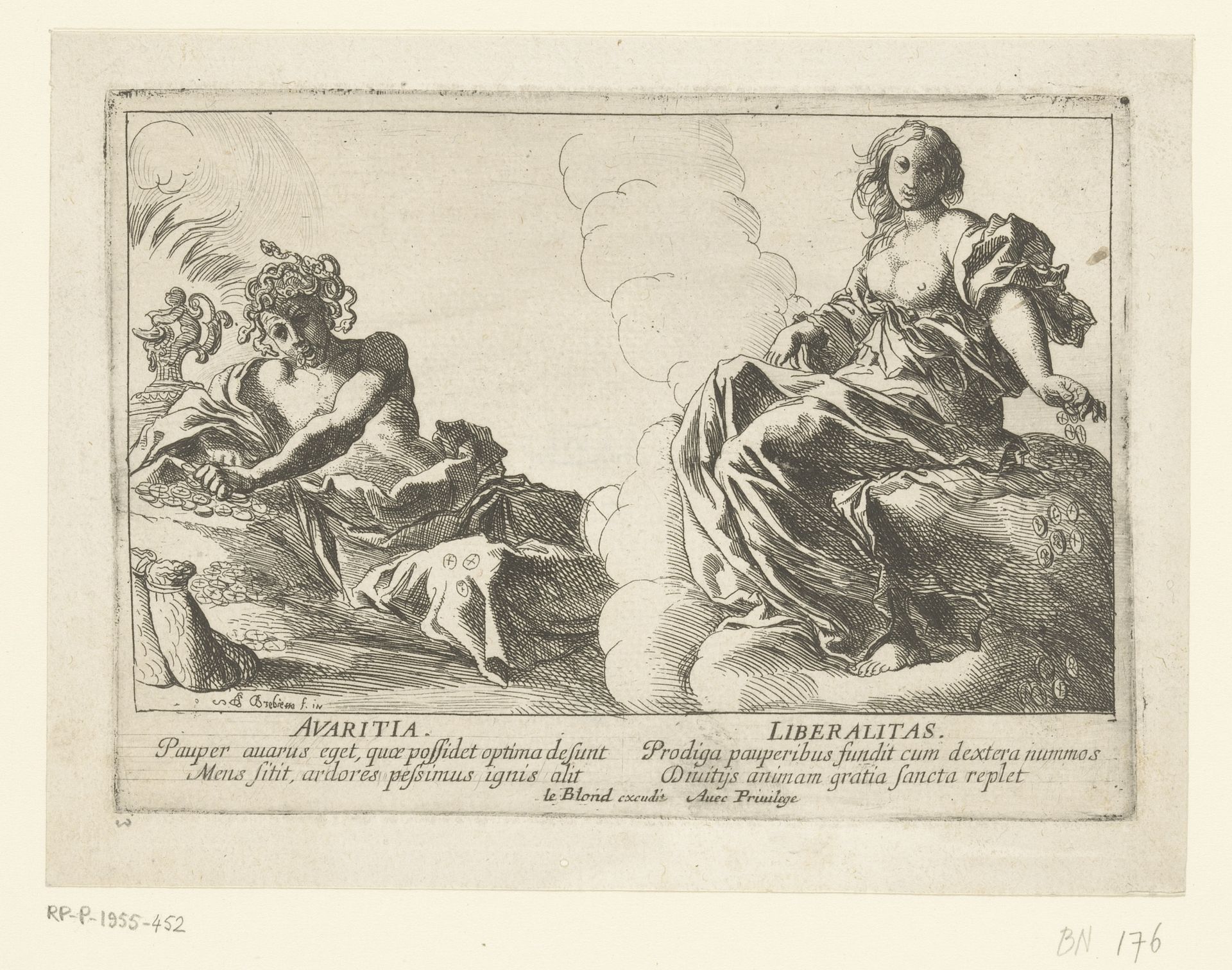 Hebzucht (Avaritia) en Vrijgevigheid (Liberalitas) by Pierre Brebiette