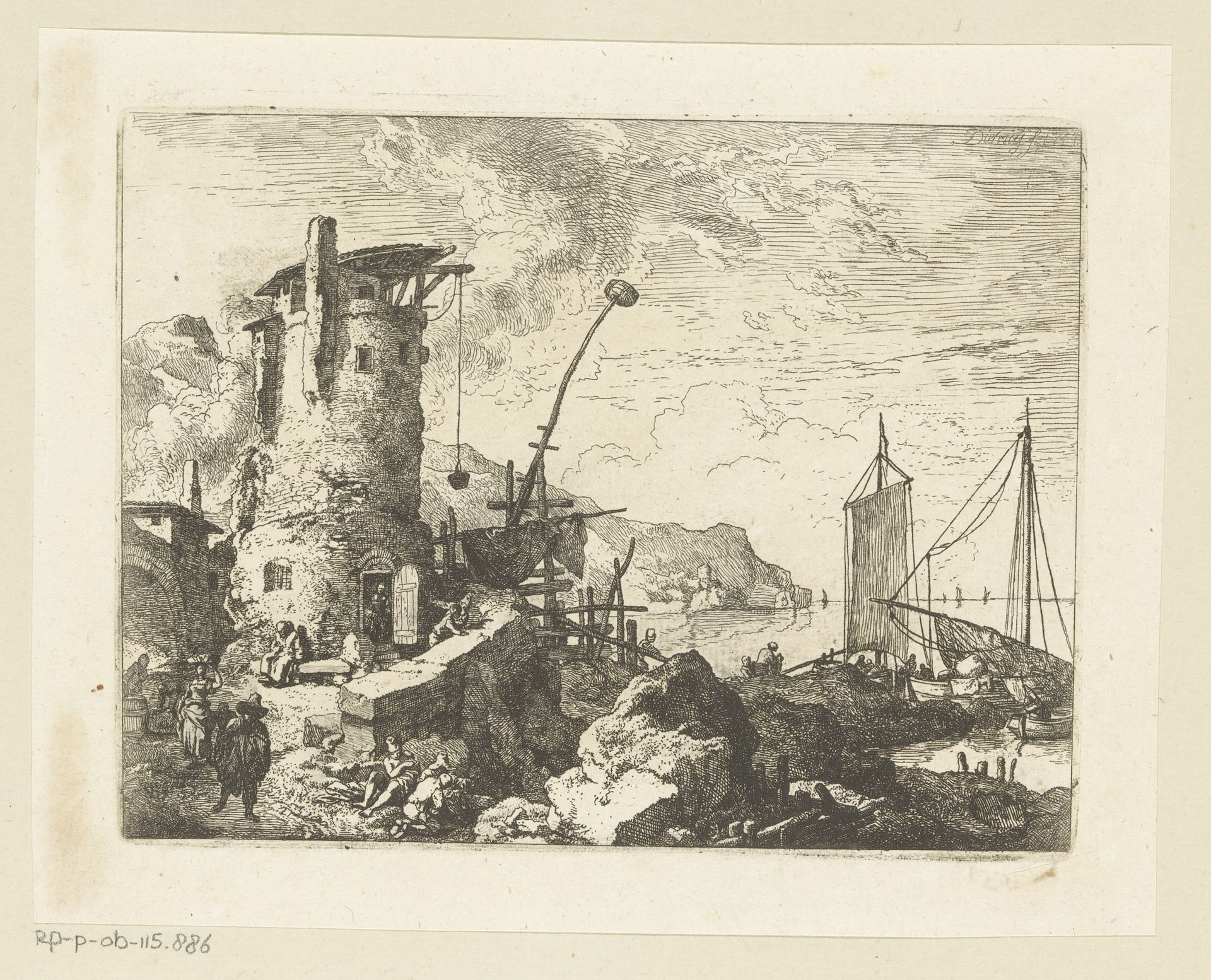 Landschap met een toren aan zee by Christian Wilhelm Ernst Dietrich