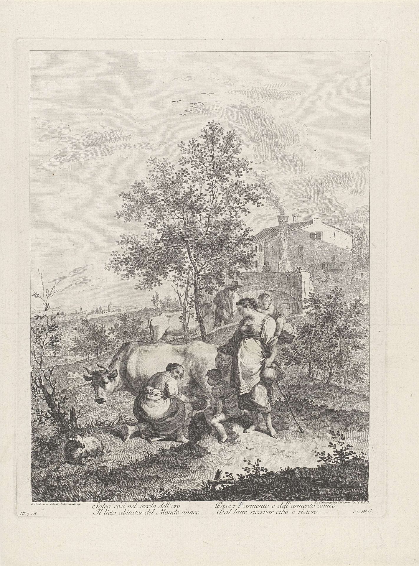 Landschap met koeienmelkster by Francesco Bartolozzi