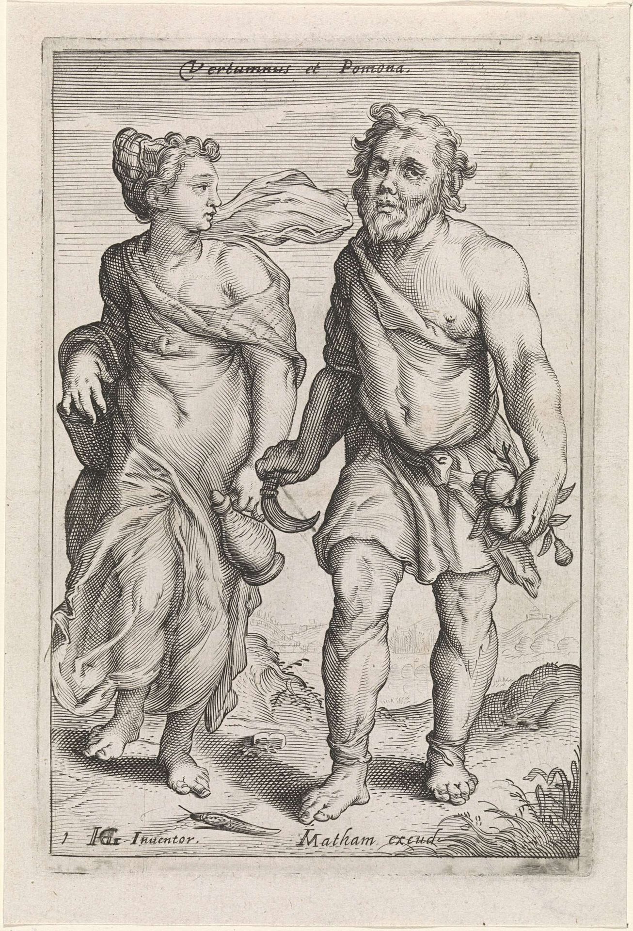 Vertumnus en Pomona by Jacob Matham