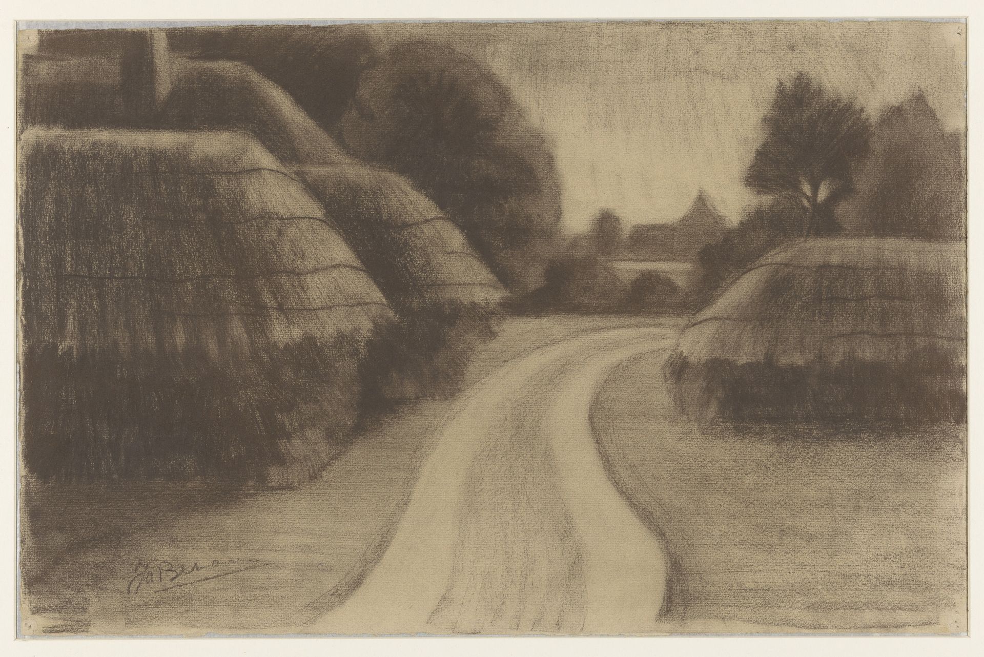 Landweg met hooischelven by Jo Bezaan