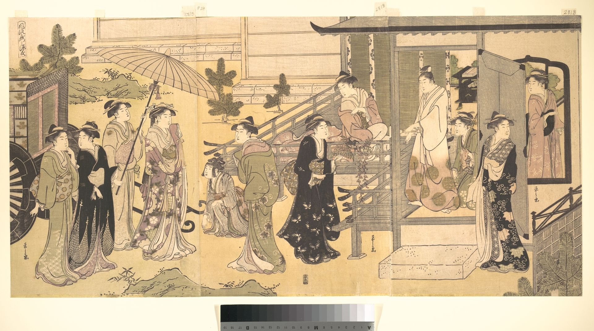 A Disguised Scene from The Tale of Genji (Fūryū Yatsushi Genji), Chapter 33, “Wisteria Leaves (Fuji no uraba)” by Chōbunsai Eishi 鳥文斎栄之