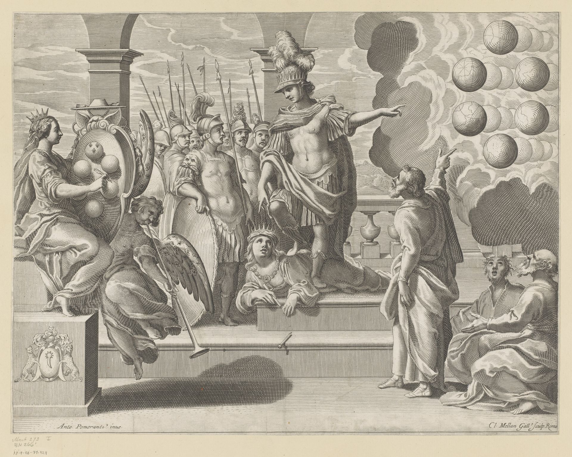 Allegorie met soldaten en het wapenschild van de Medicis by Claude Mellan