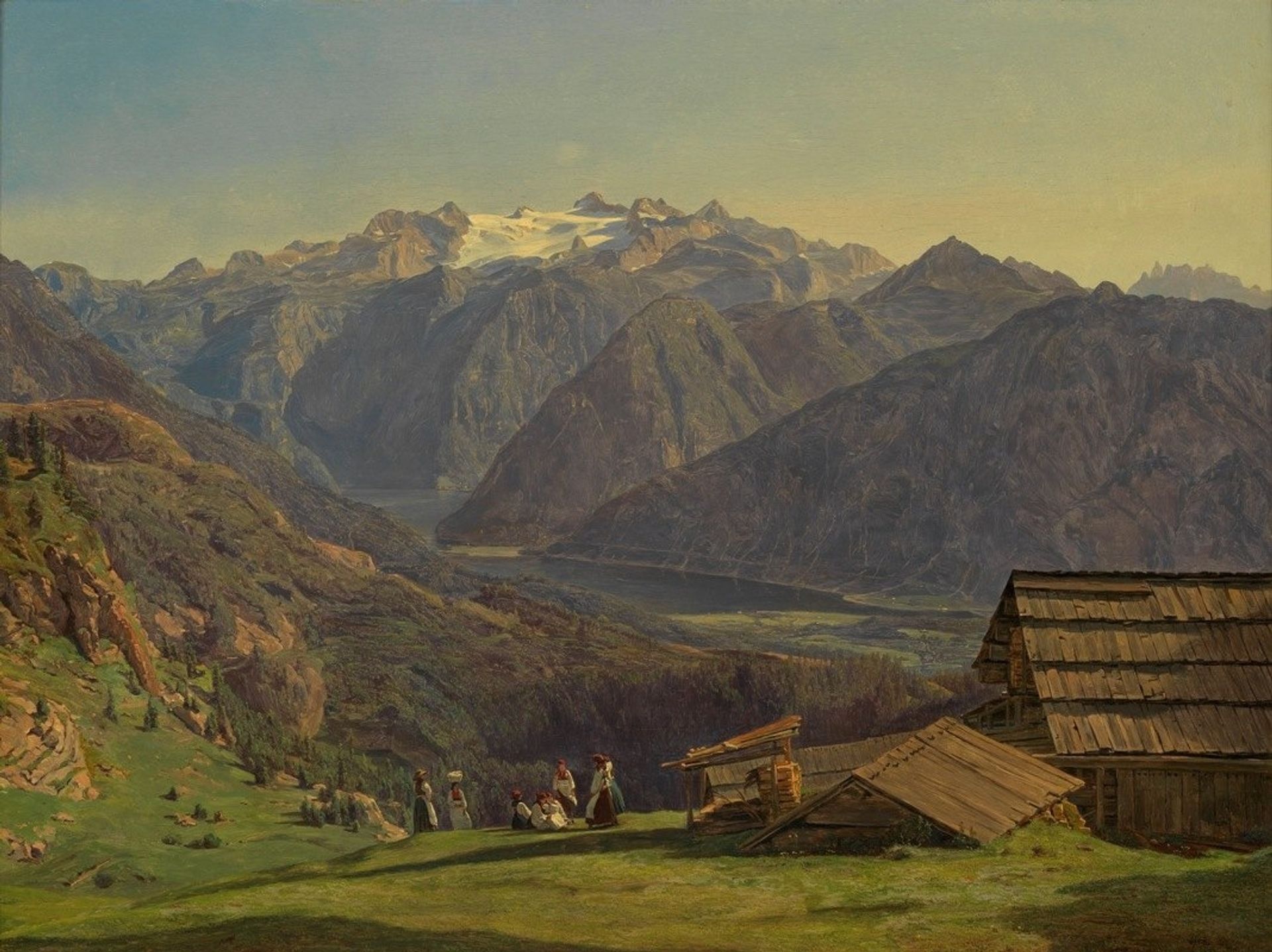 Ansicht des Dachsteins mit dem Hallstättersee von der Hütteneckalpe bei Ischl by Ferdinand Georg Waldmüller