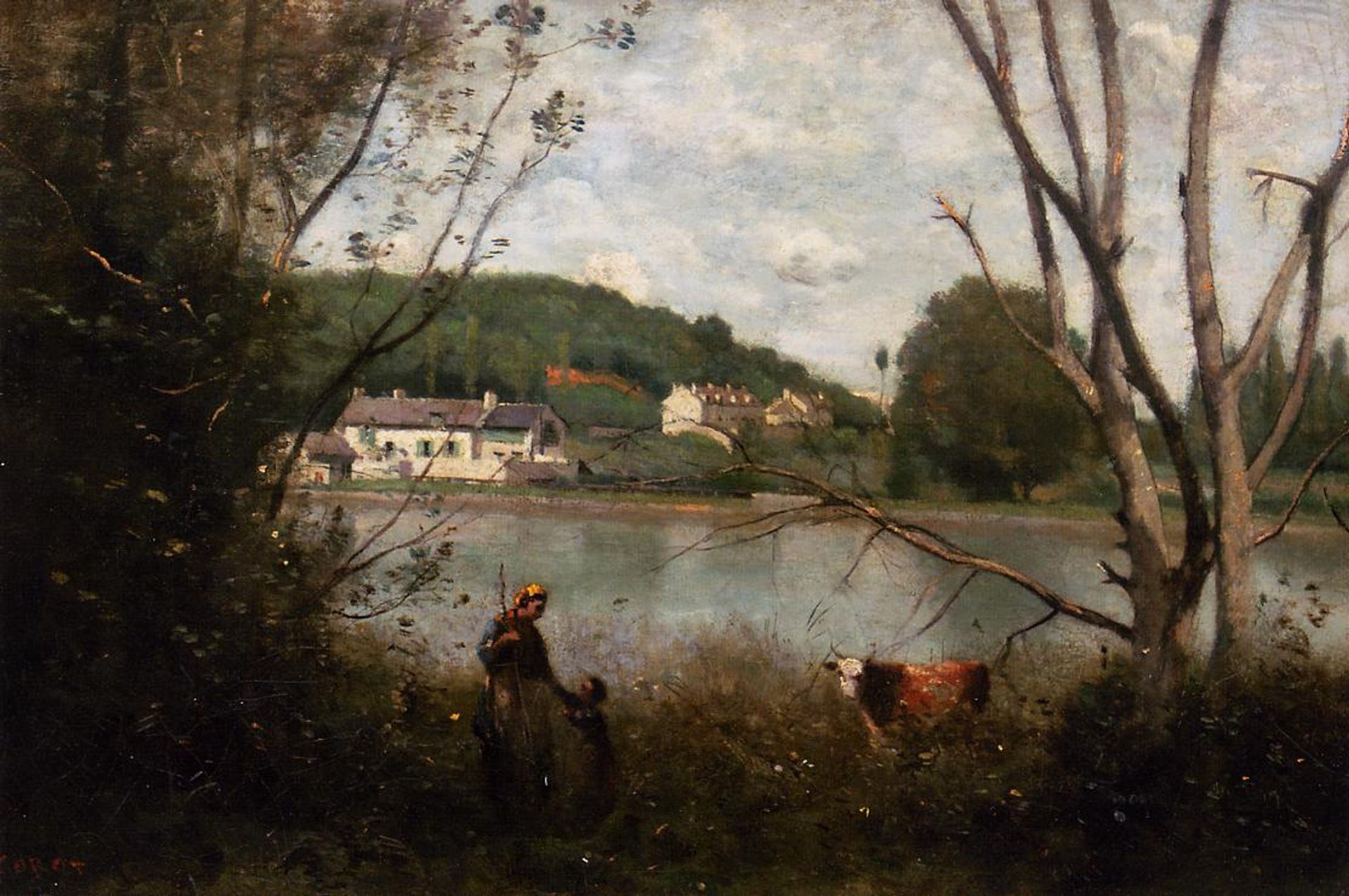 Cowherd and Her Child by Camille Corot