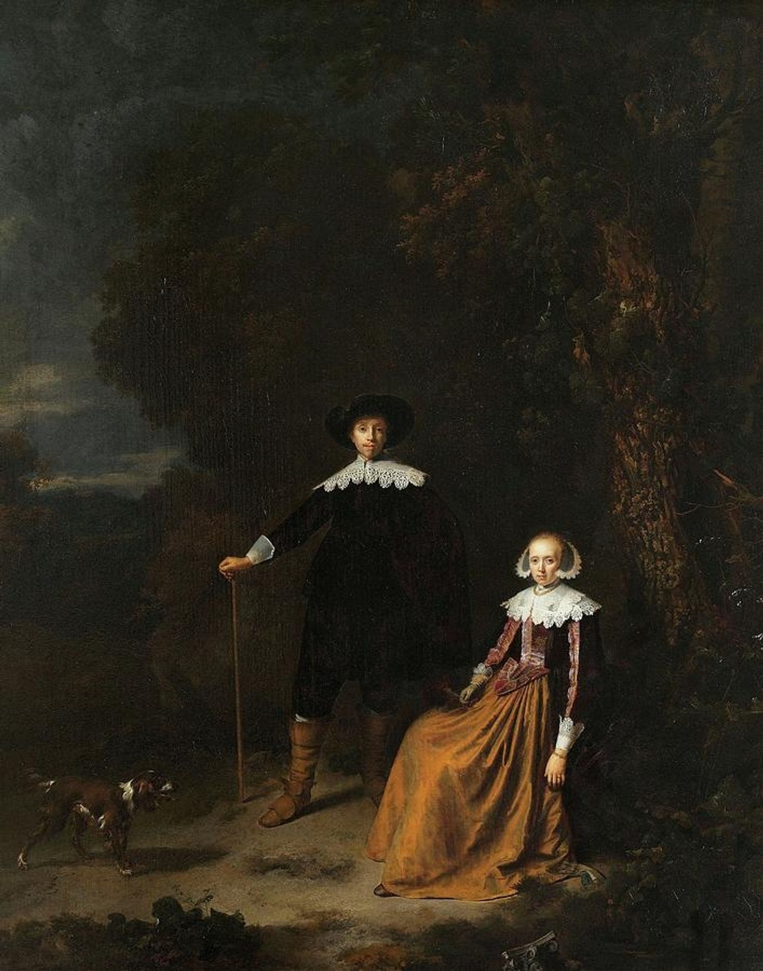 Portrait of a couple in a landscape by Gerrit Dou