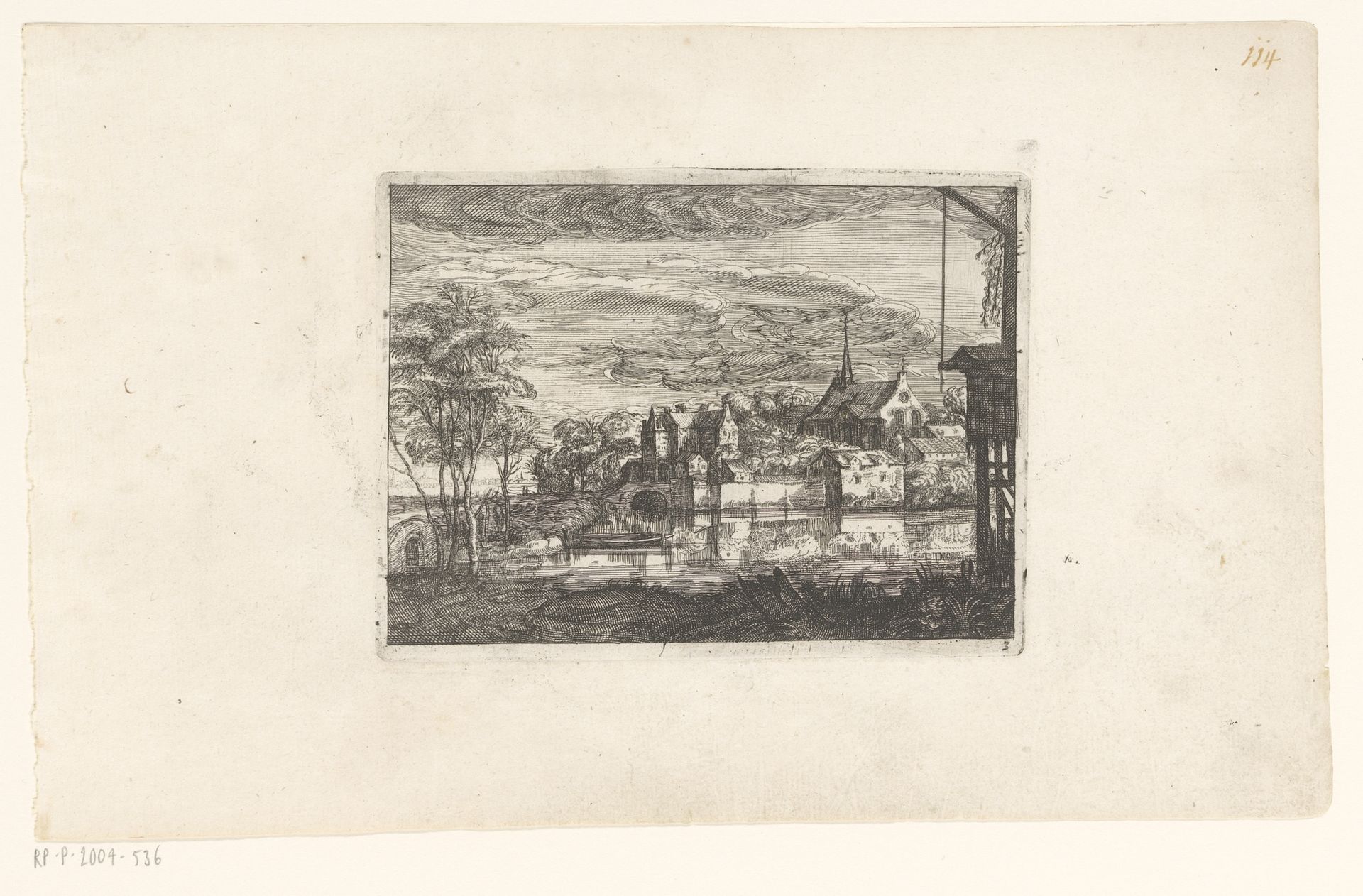 Landschap met stad aan een rivier by Jacob van der Heyden