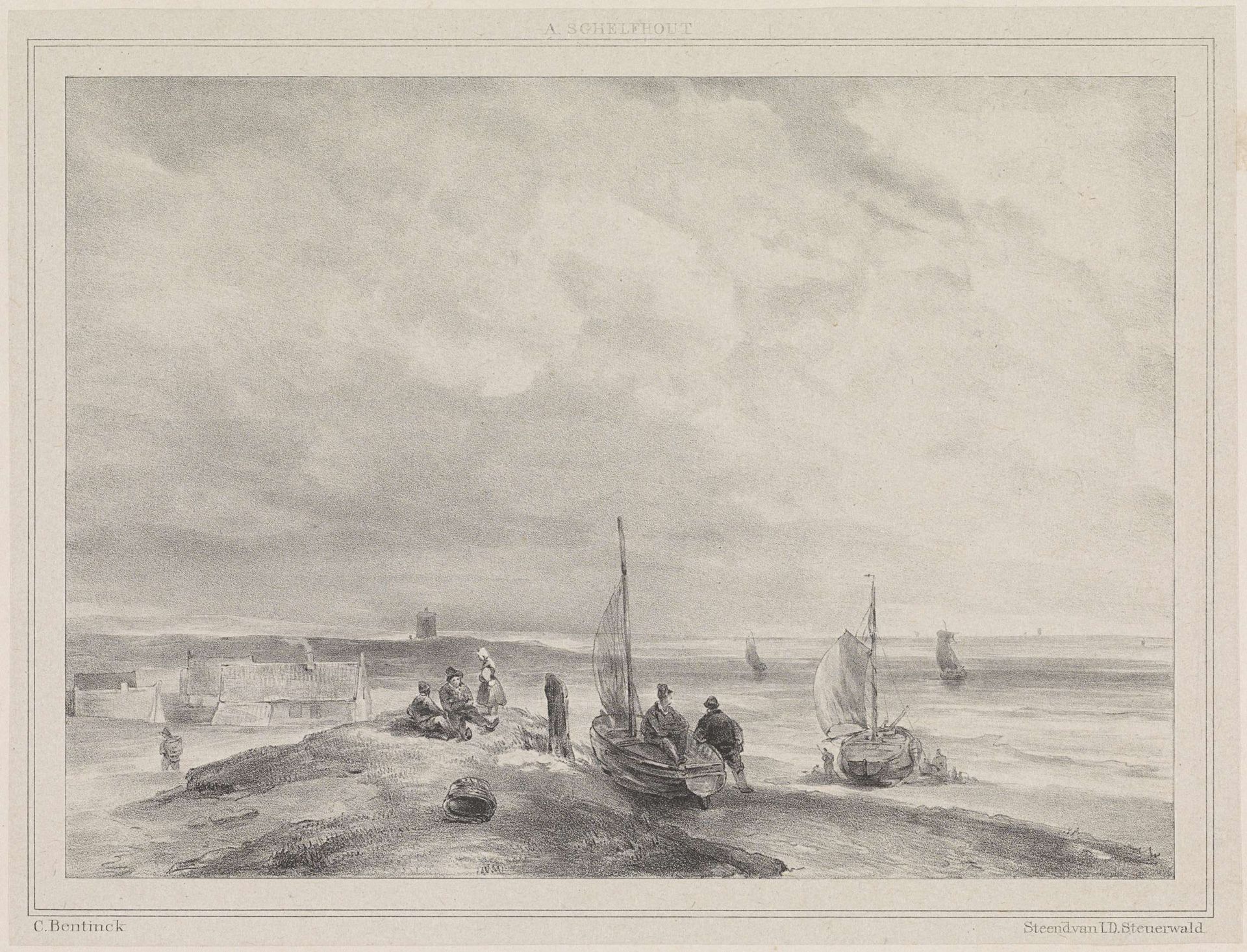 Strand met vissers by Carel Frederik Curtenius Bentinck