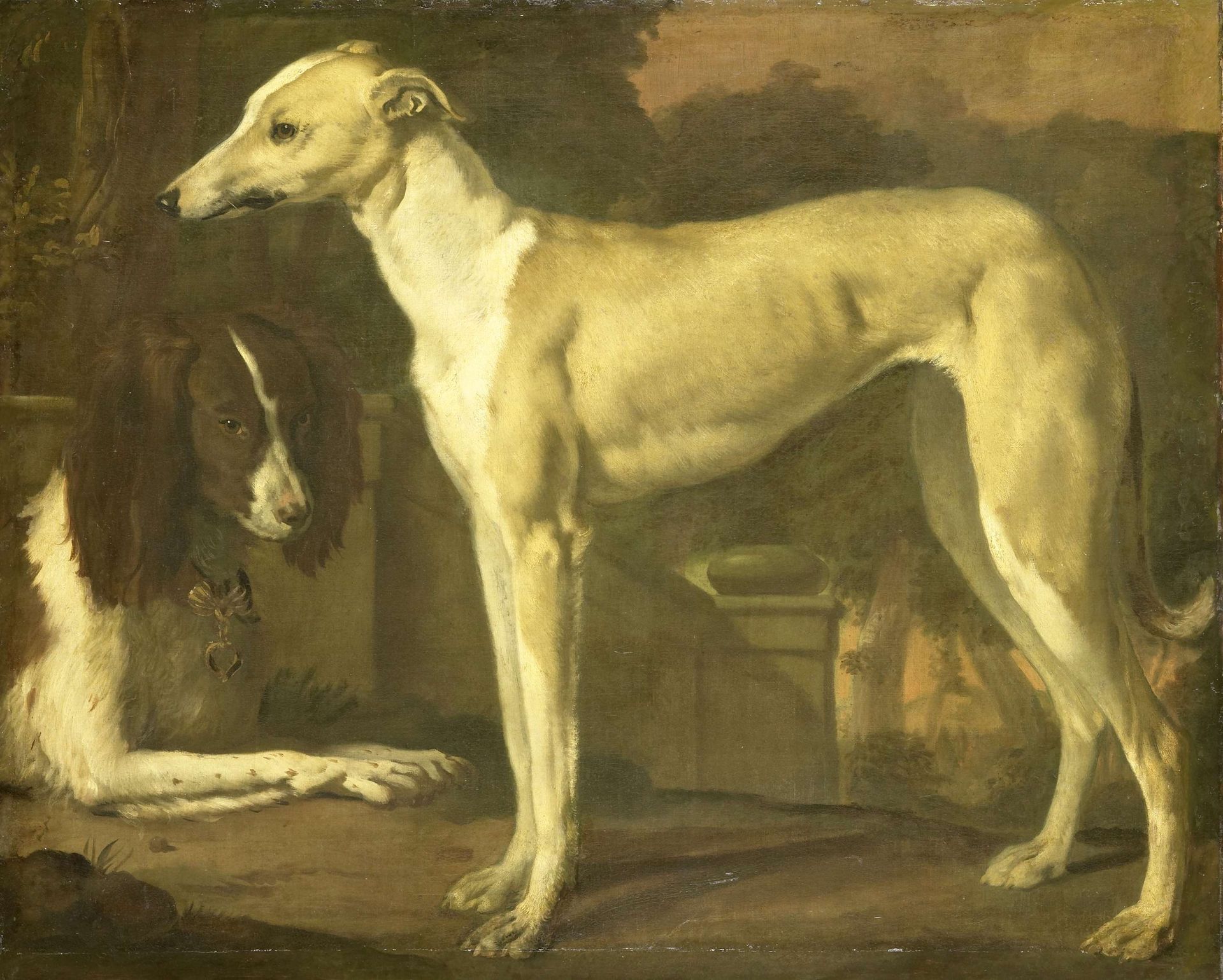 Portrait of a Greyhound and Spaniel - Jan Weenix | Artera