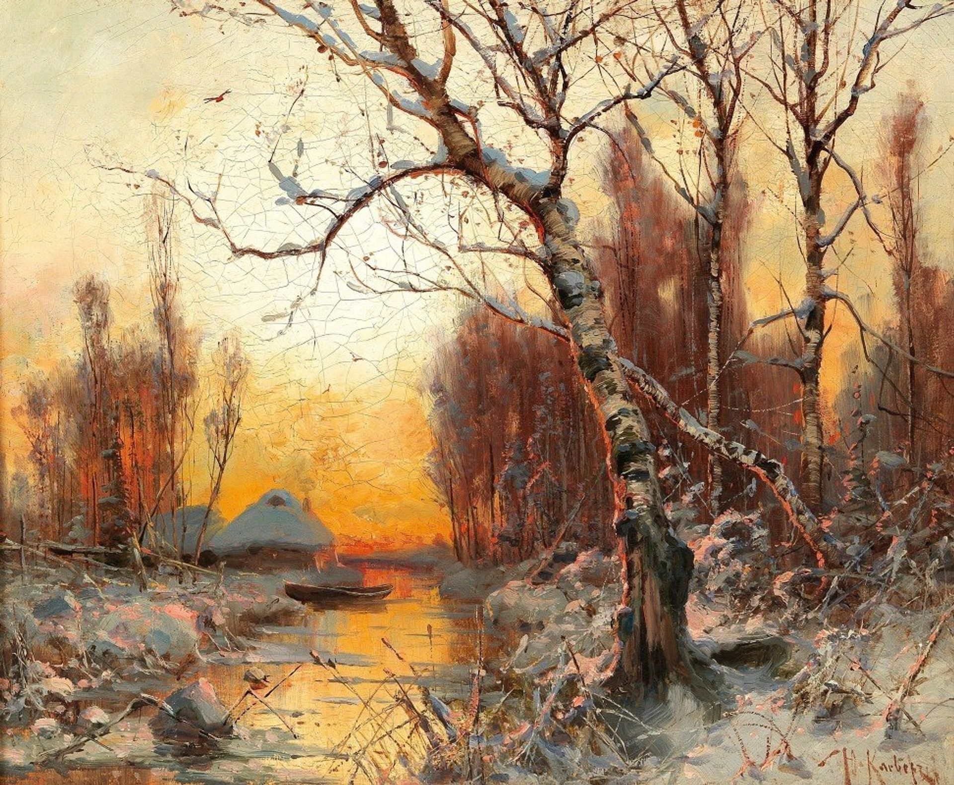 Winter Landscape With Birch In The Evening Light by Julius Sergius Klever