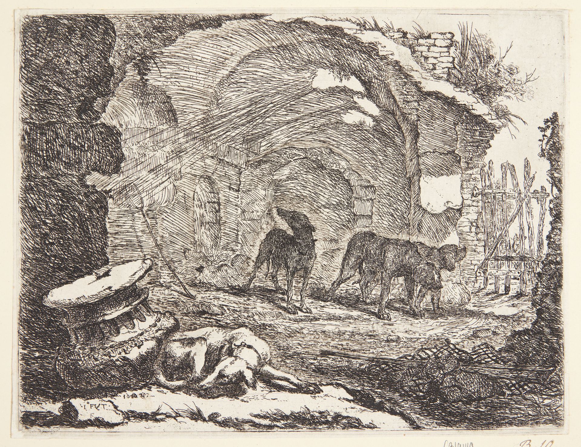 Hunde ved en ruin by Joannes Fijt