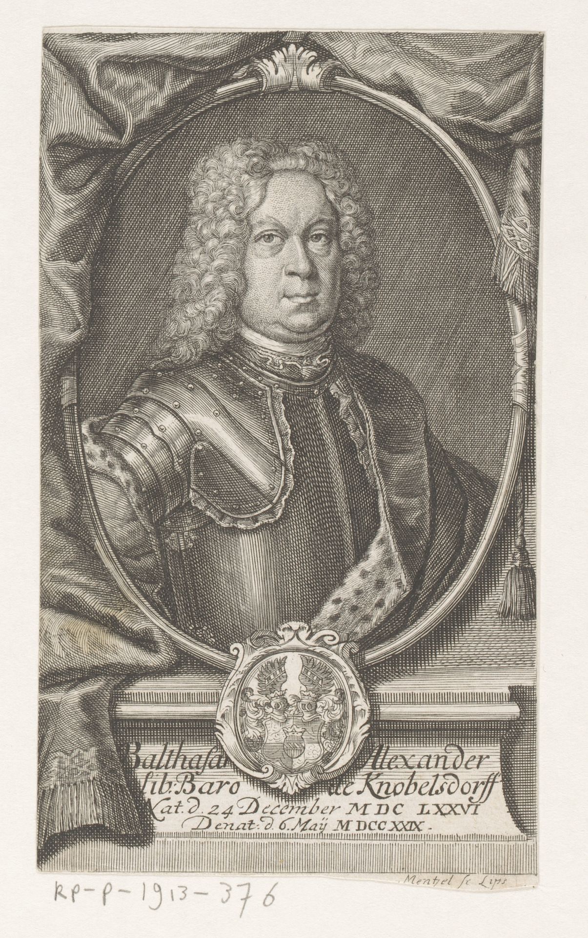 Portret van Balthasar Alexander Freiherr Knobelsdorff by Johann Georg Mentzel