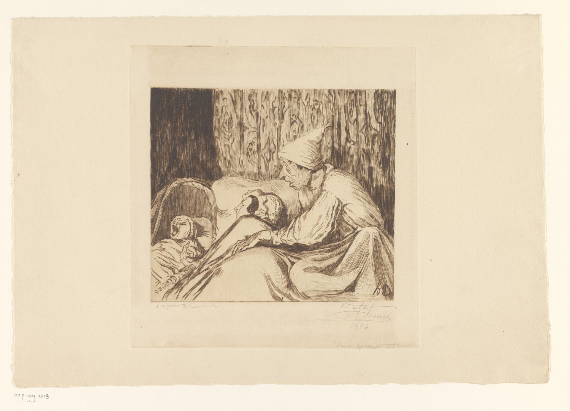 Baby in bed bij de ouders huilt vader wakker by Auguste Danse