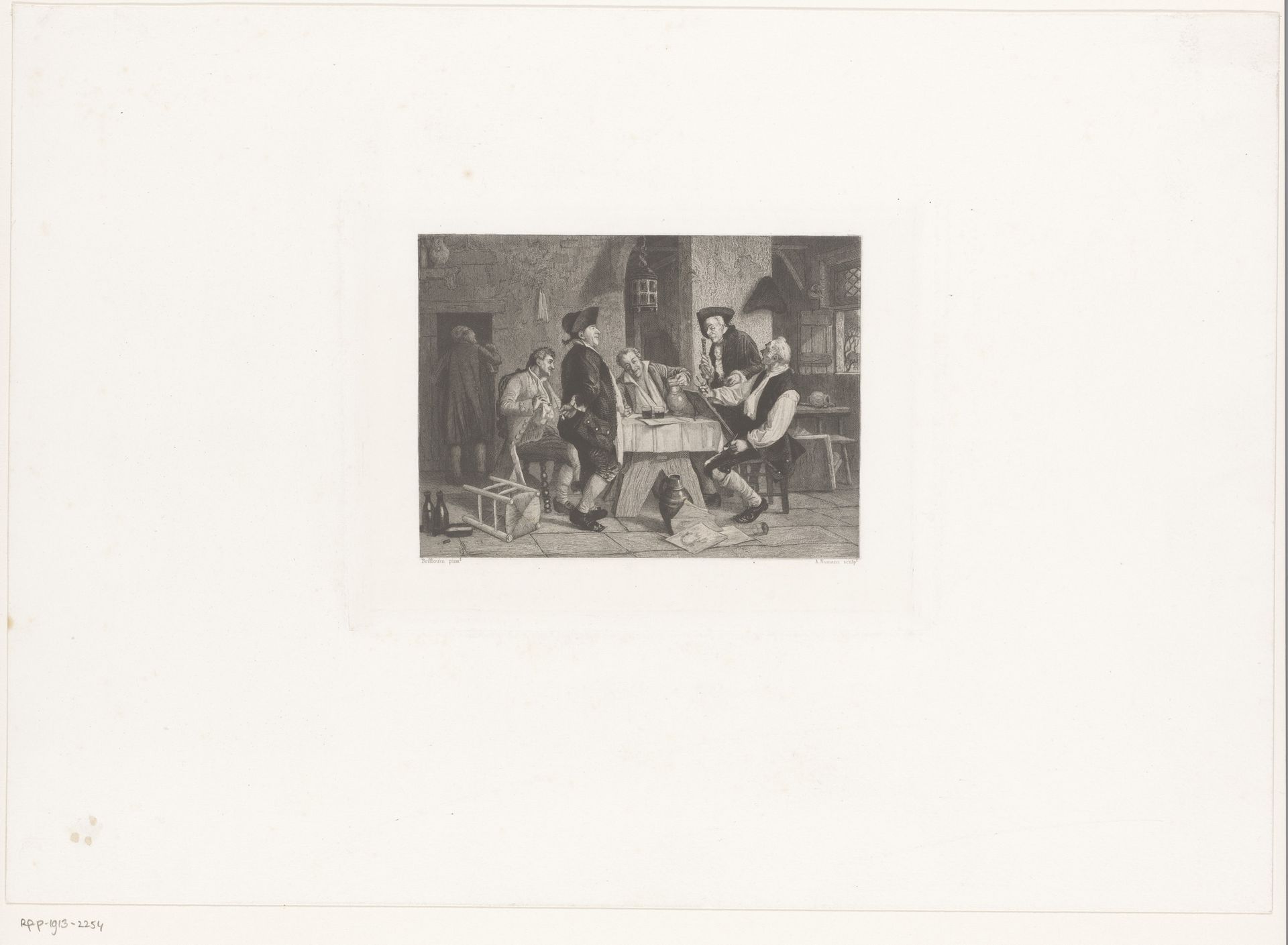 Interieur met een mannelijk gezelschap aan tafel bij een portretkunstenaar by Auguste Numans