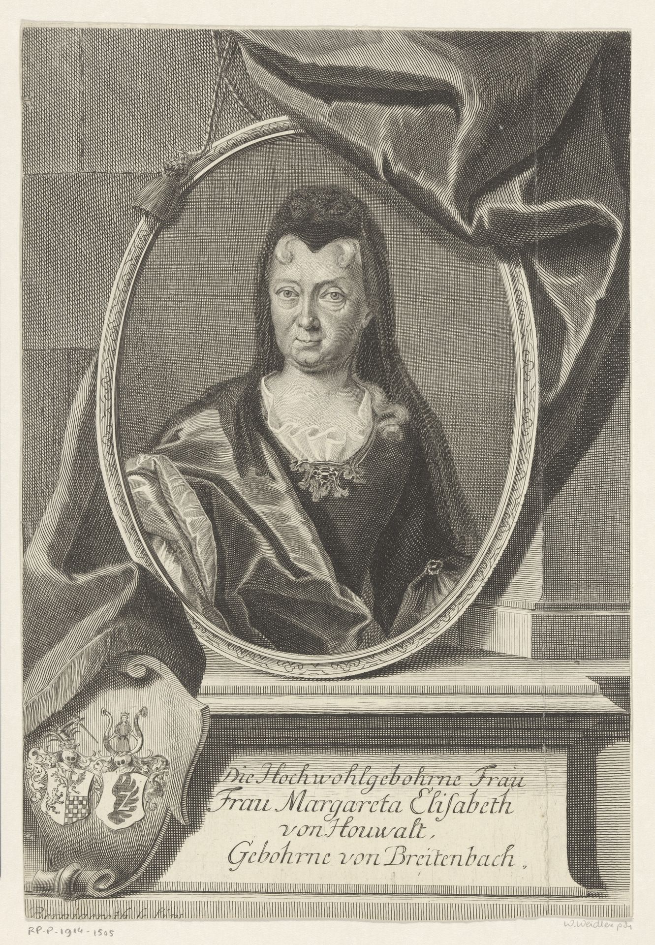 Portret van Margareta Elisabeth von Houwalt by Martin Bernigeroth