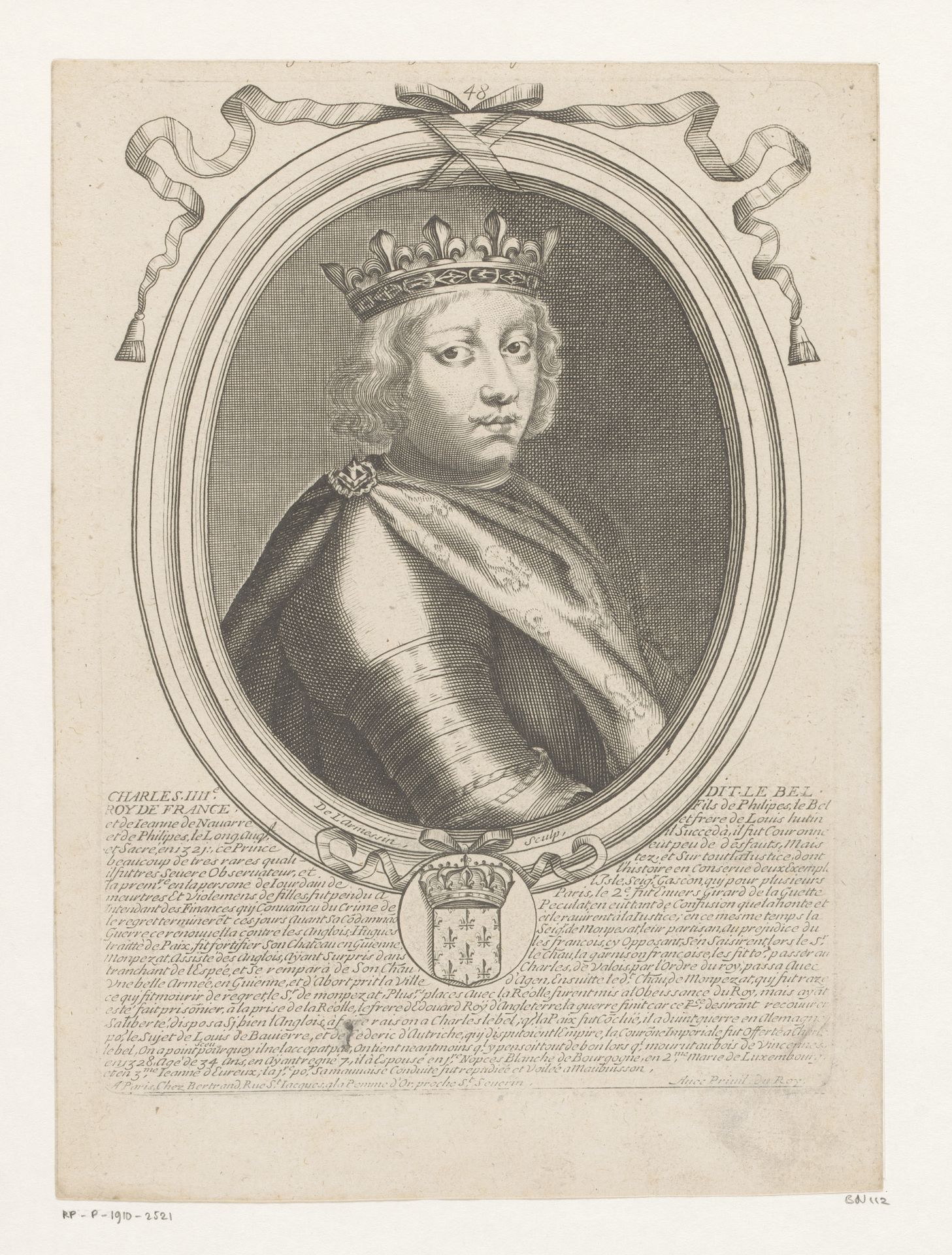 Portret van Karel IV, koning van Frankrijk en Navarra by Nicolas de (I) Larmessin
