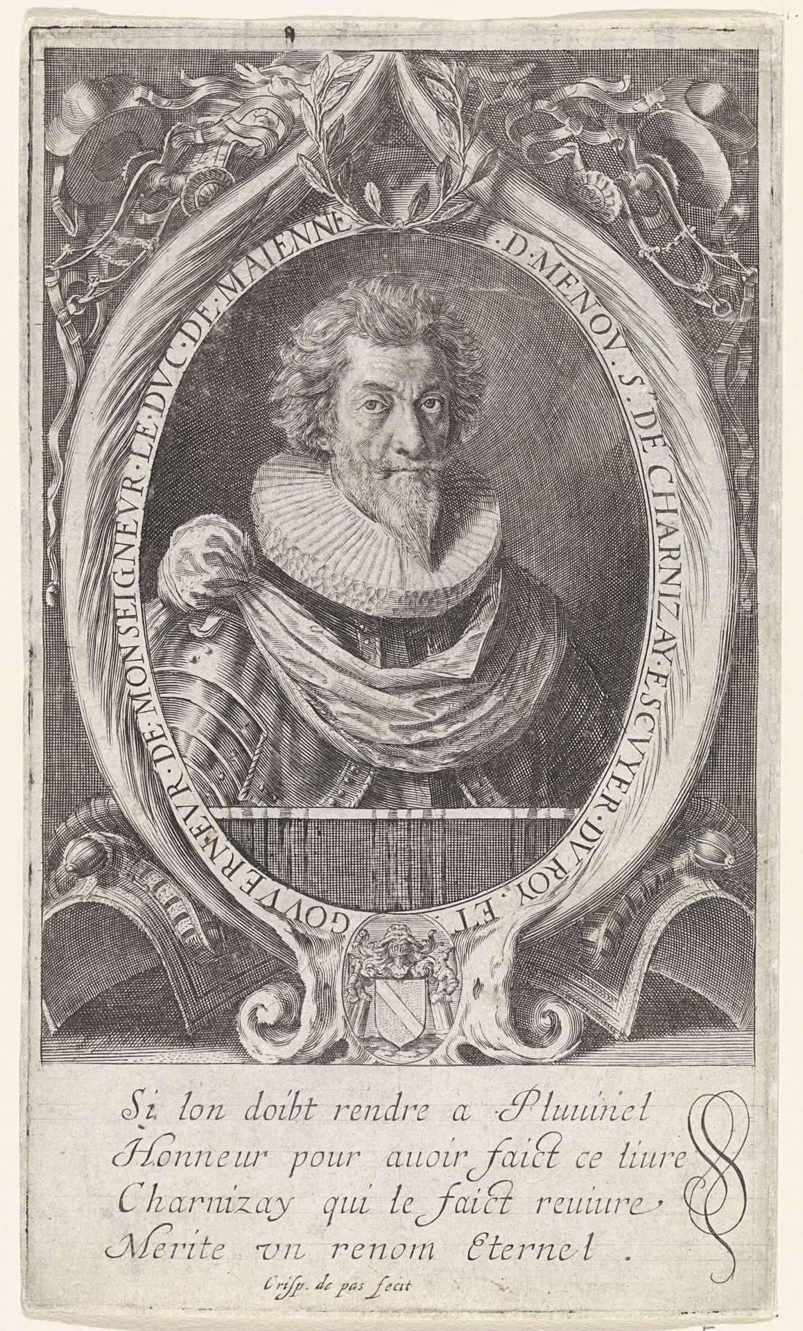 Portret van René de Menou, graaf van Charnizay by Crispijn van de (II) Passe