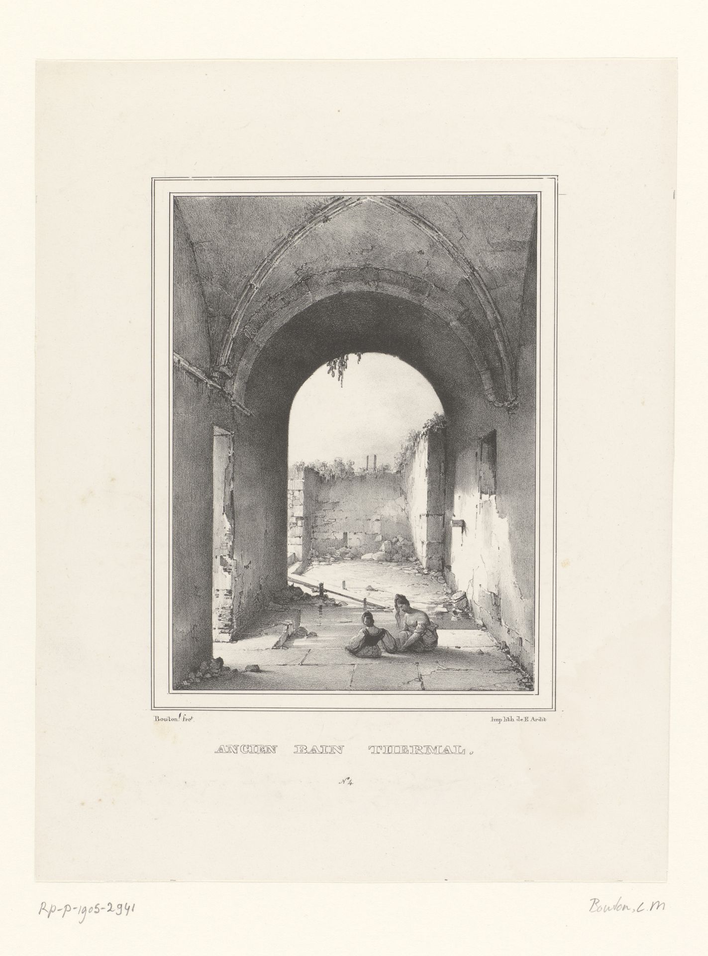 Twee vrouwen in de ruïne van een oud badhuis by Charles Marie Bouton