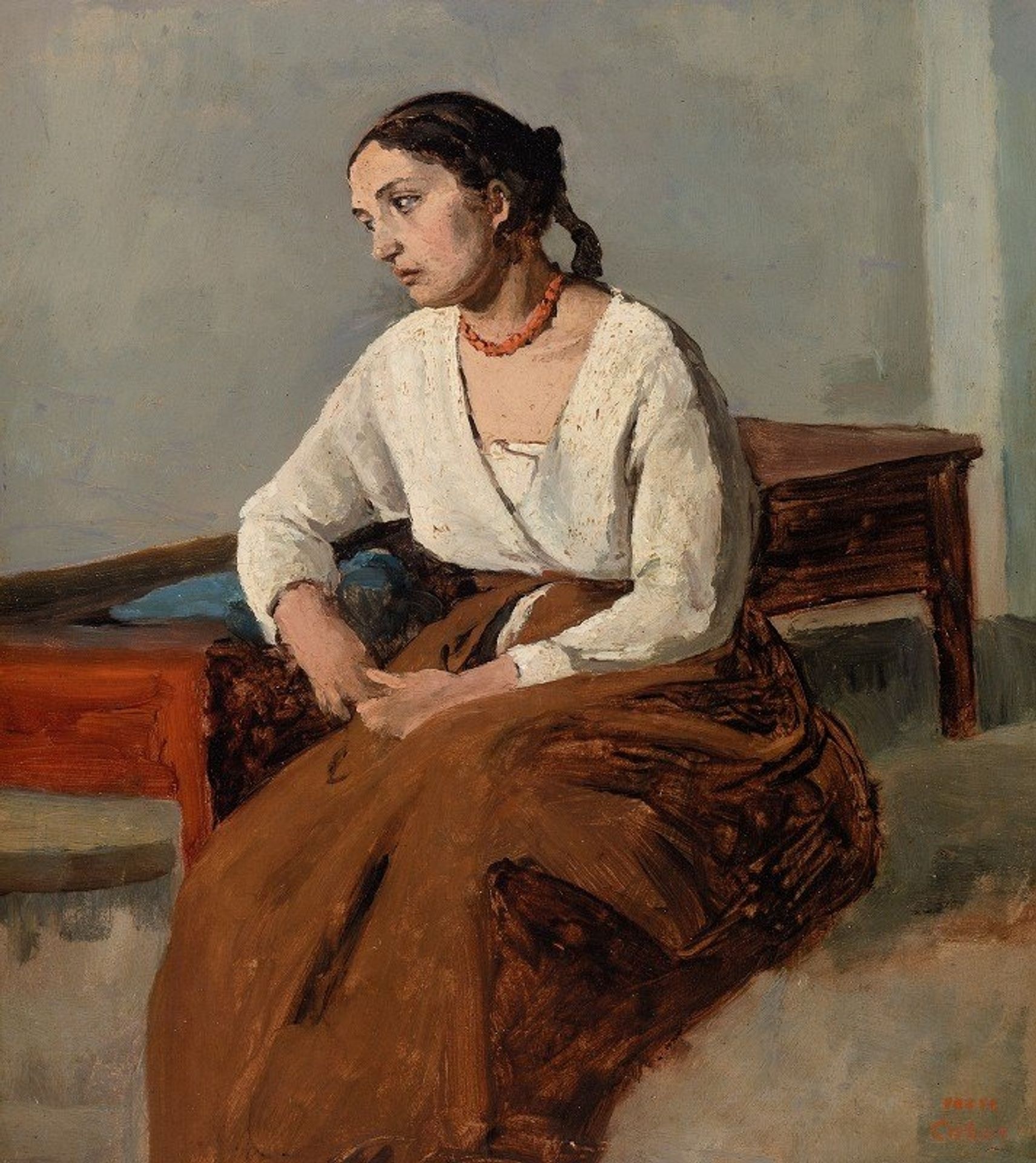 Melancholy Italian Woman by Camille Corot